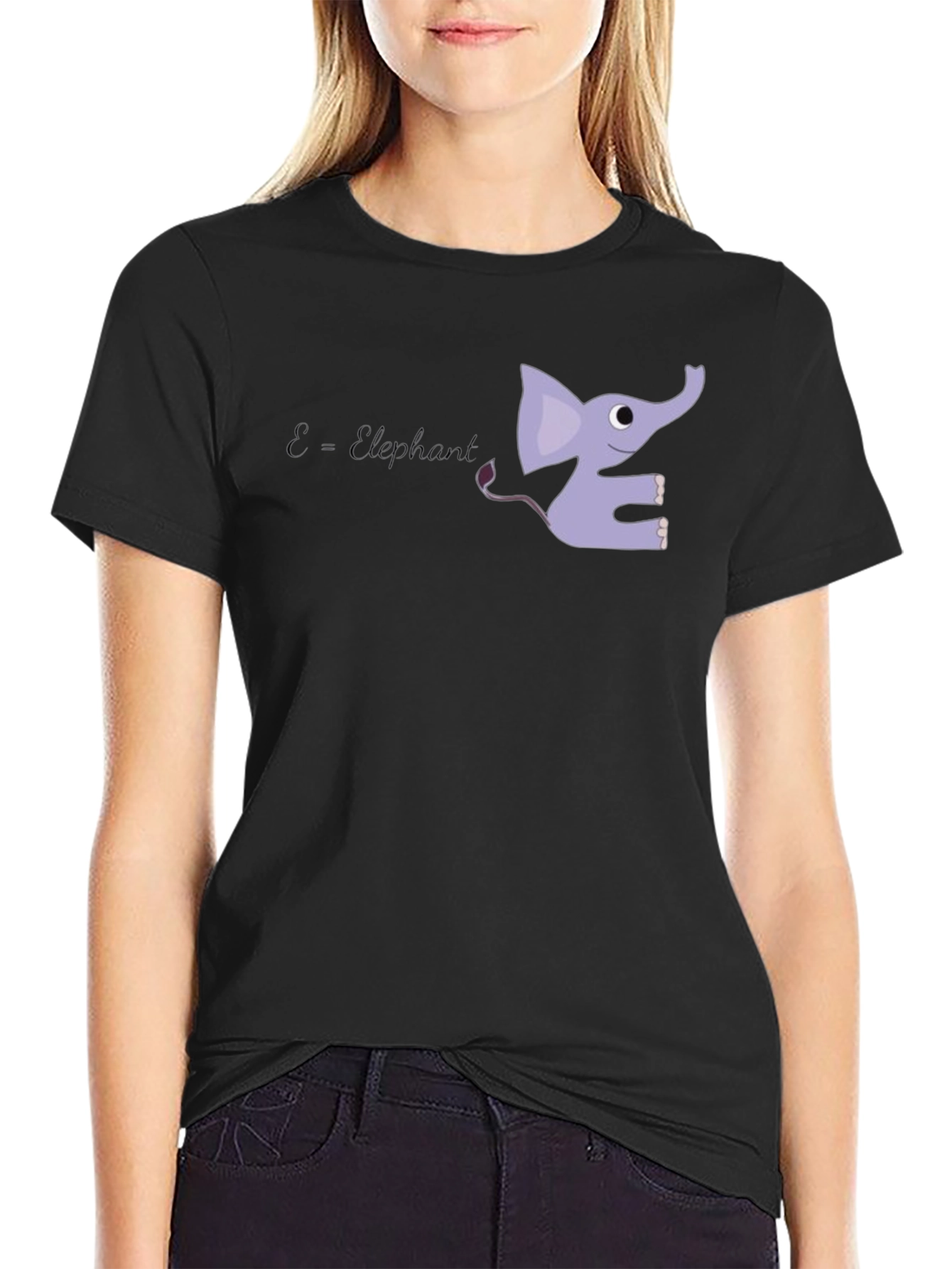 Black Cute 'E is for Elephant' Black T-Shirt view 2