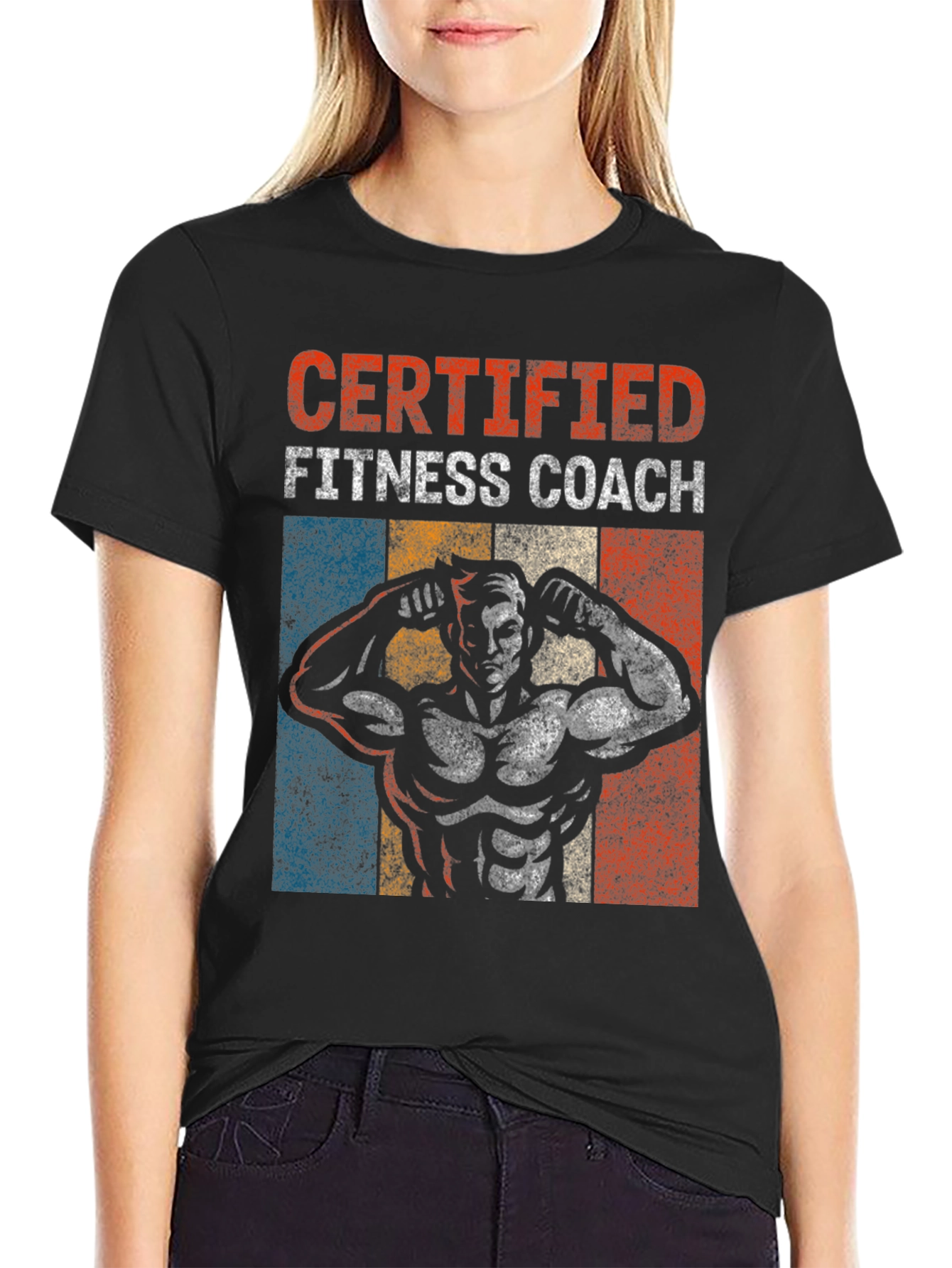 Black Certified Fitness Coach Graphic T-Shirt view 2