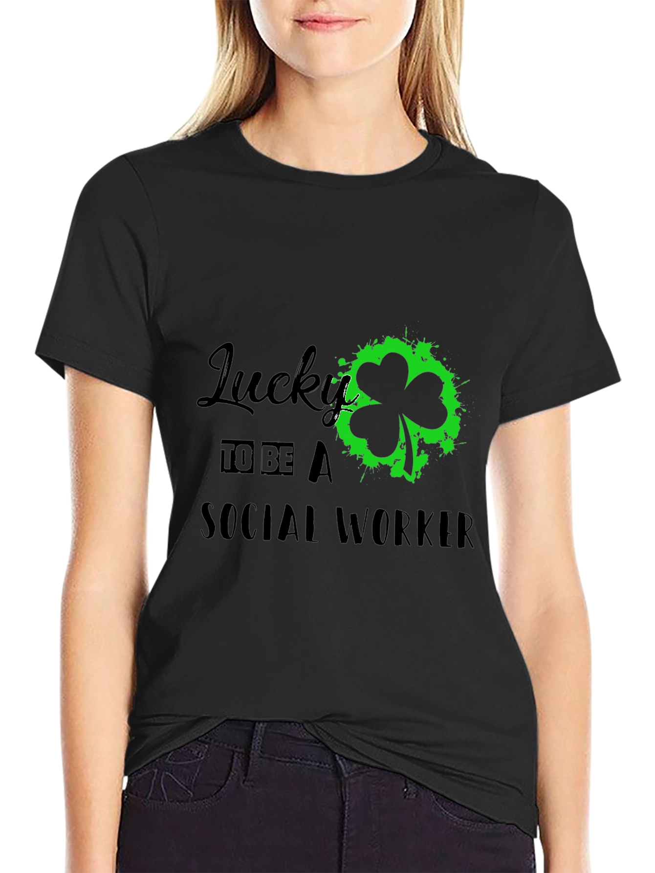 Black Lucky Social Worker Tee - St. Patrick's Day view 2