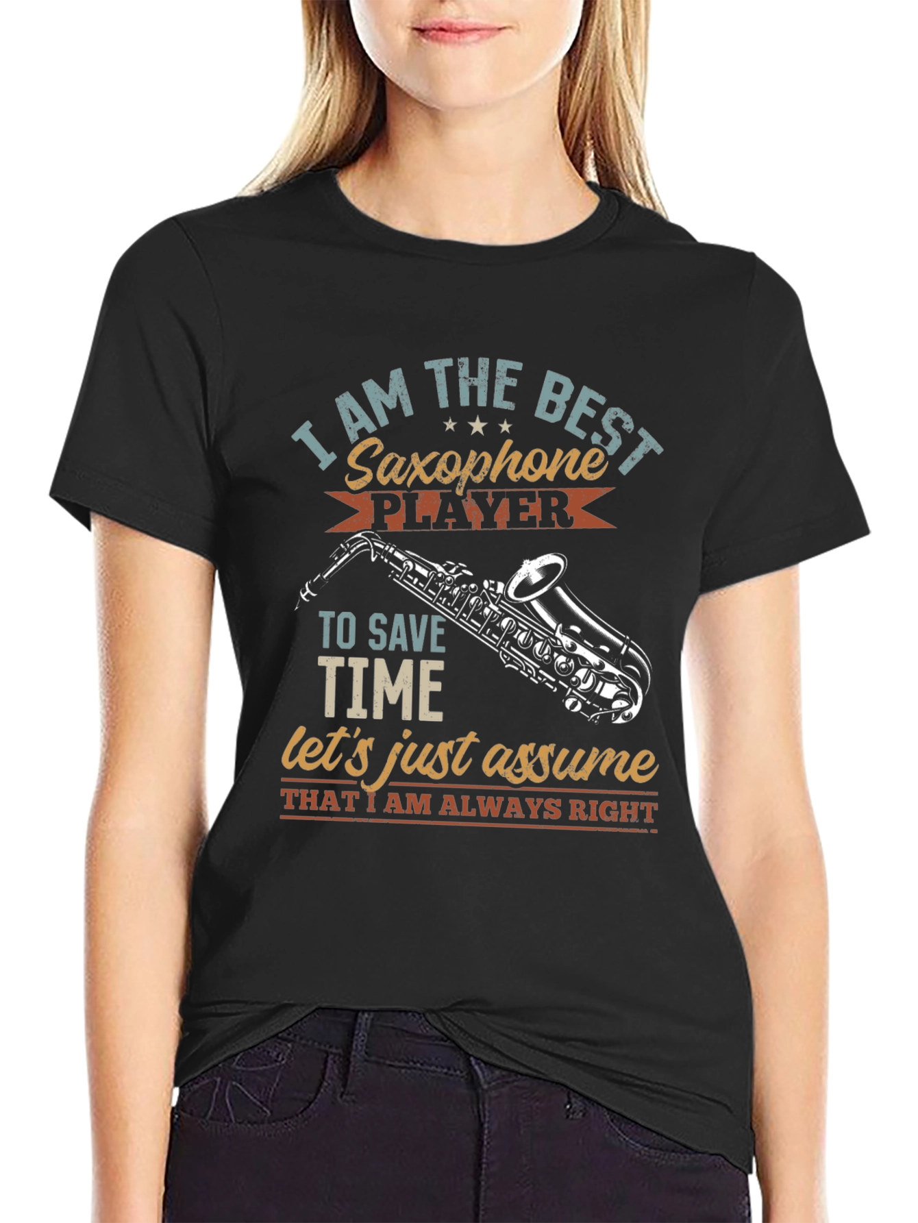 Black Saxophone Player T-Shirt - Musician Humor Tee view 2
