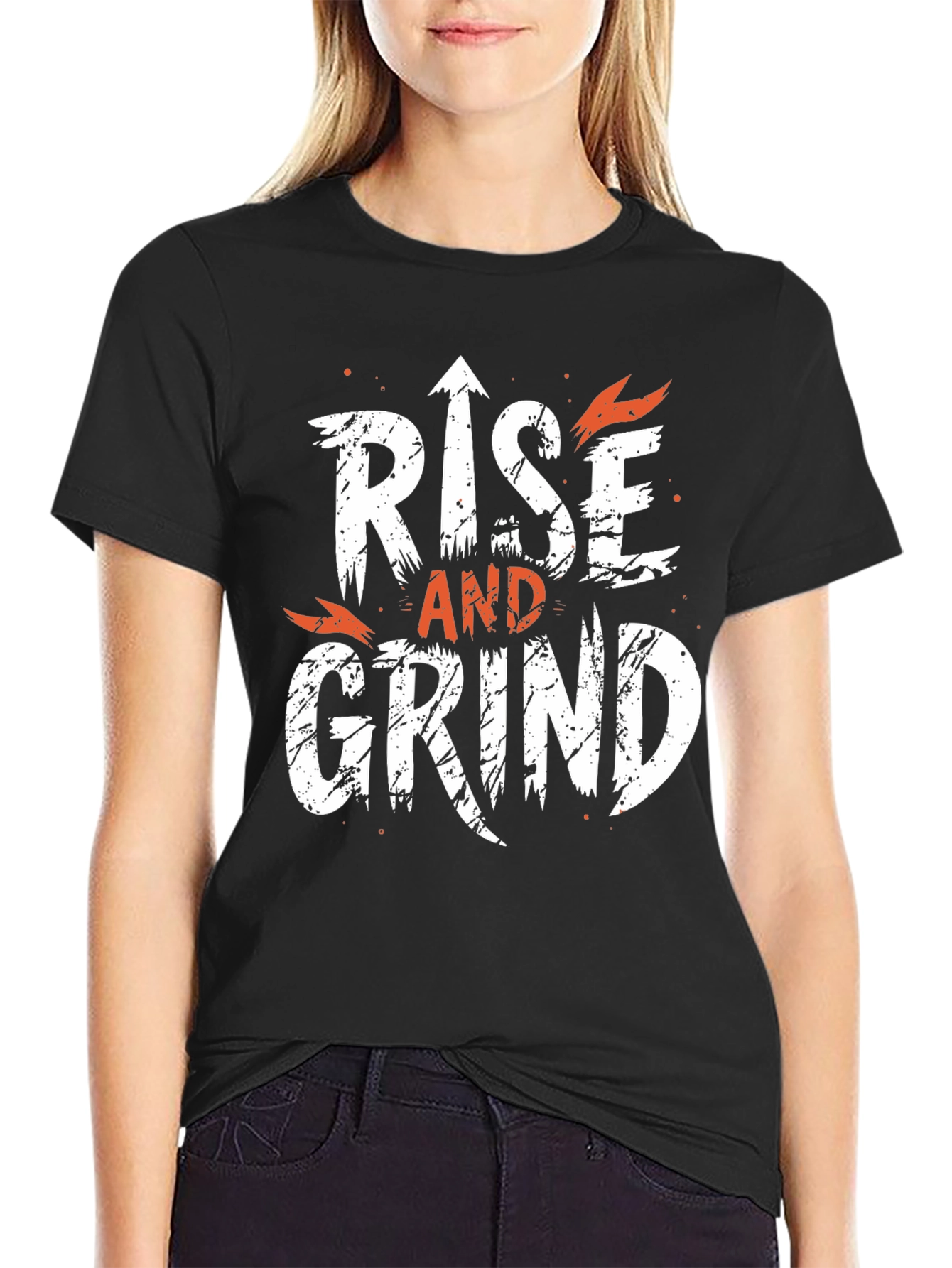 Black Rise and Grind Graphic Tee - Motivational T-Shirt view 2