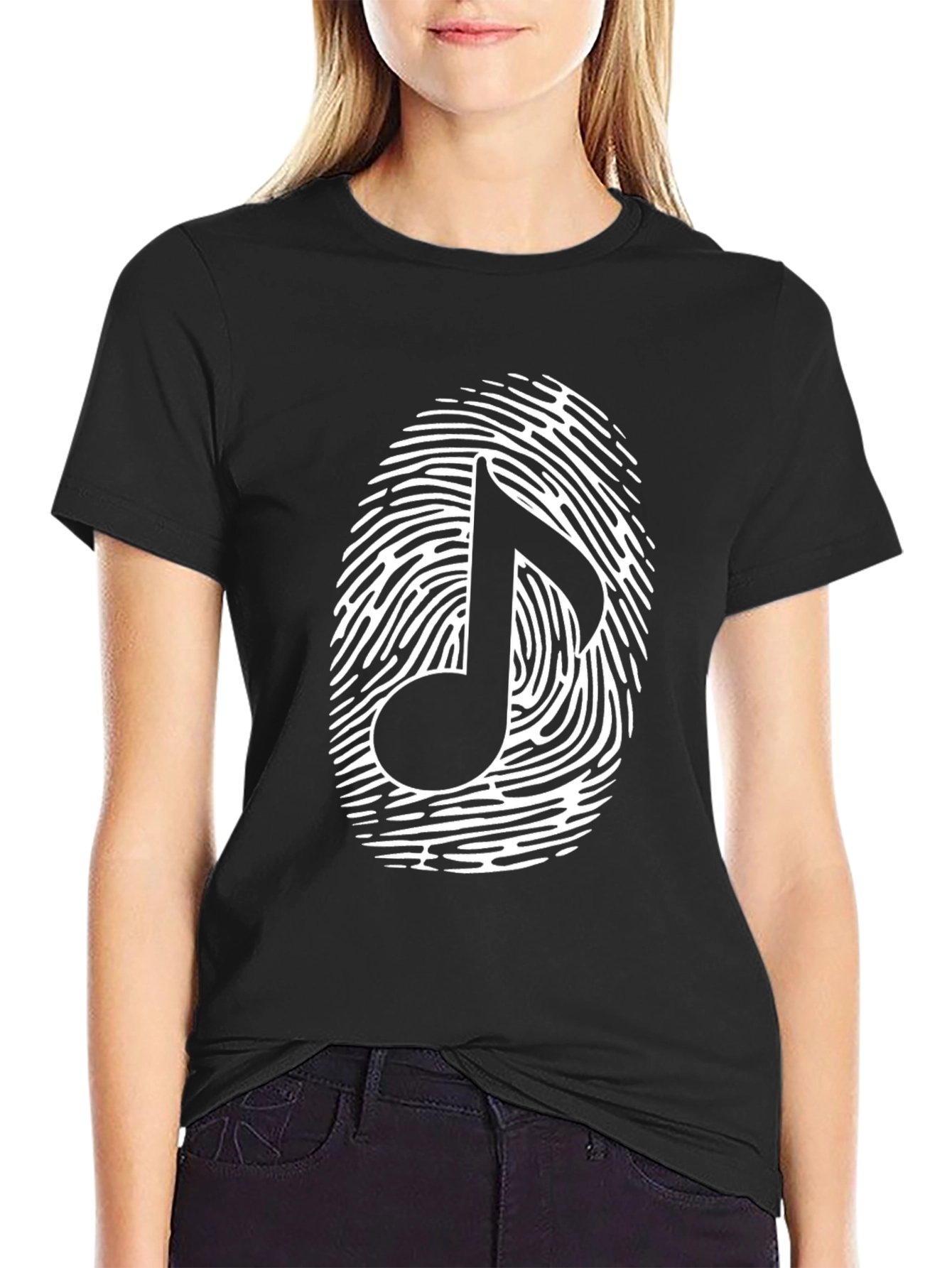 Black Musical Note Fingerprint Graphic T-Shirt - Black view 2