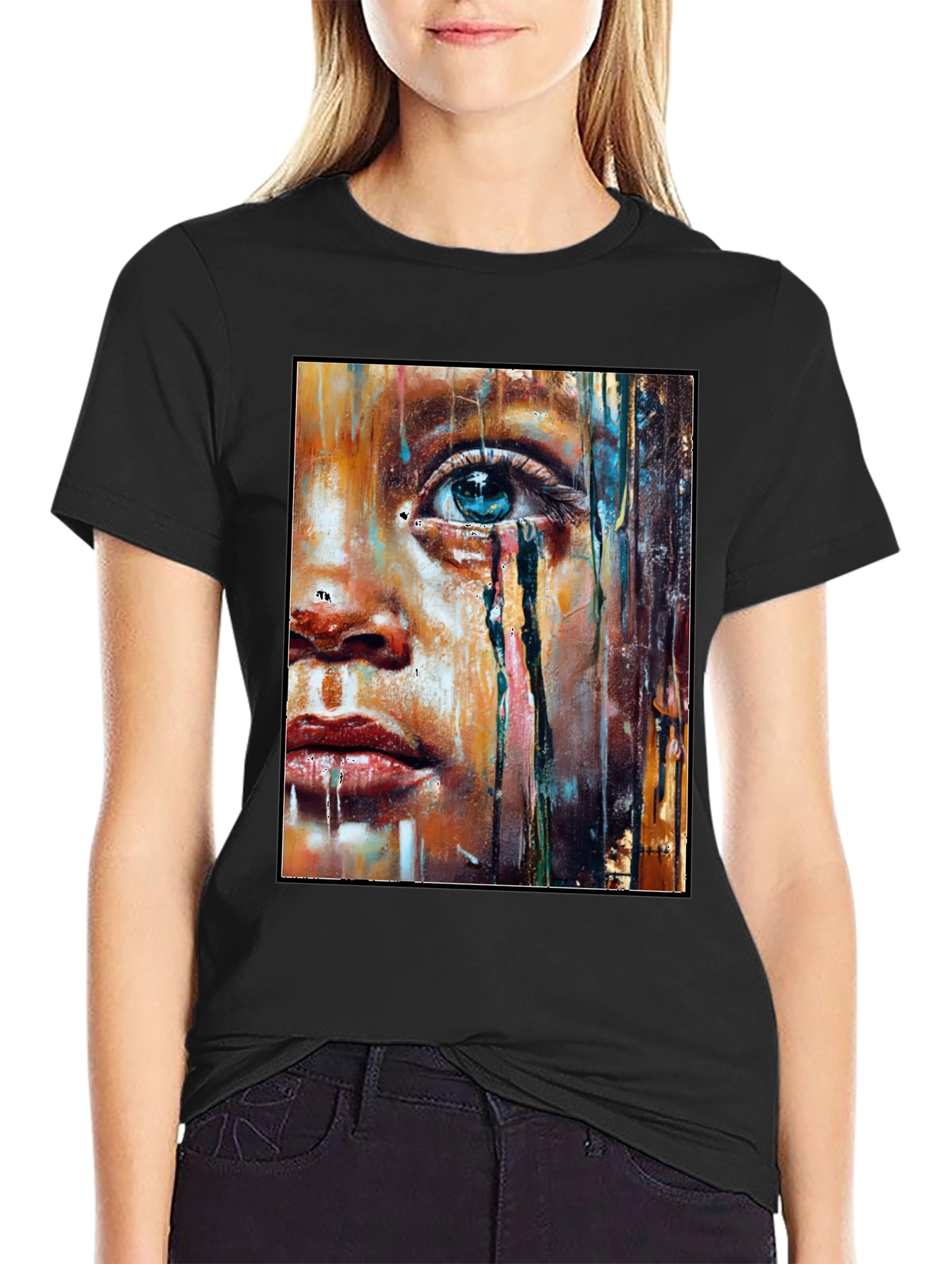 Black Artistic Portrait Graphic T-Shirt - Black view 2