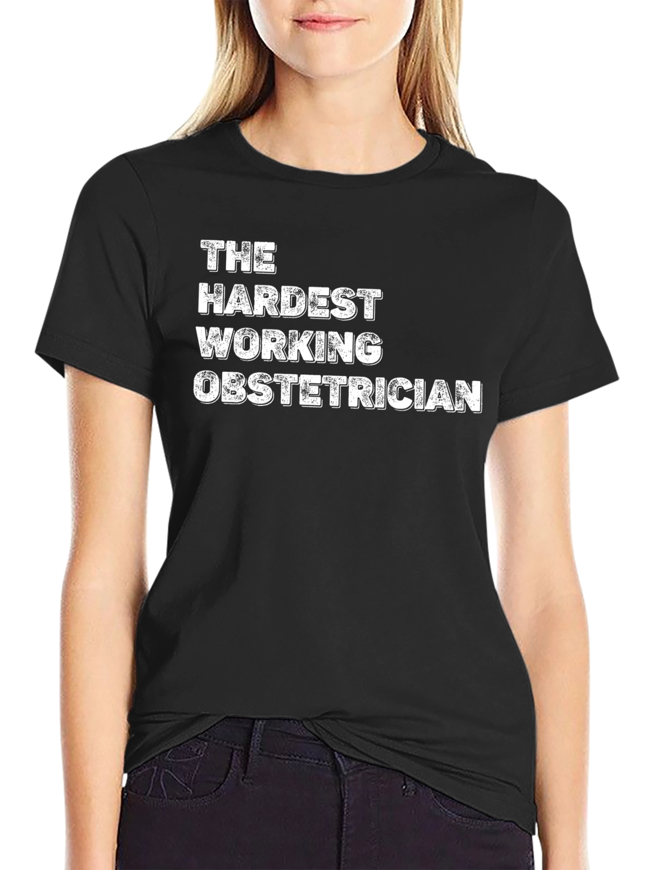 Black Hardest Working Obstetrician Black T-Shirt view 2