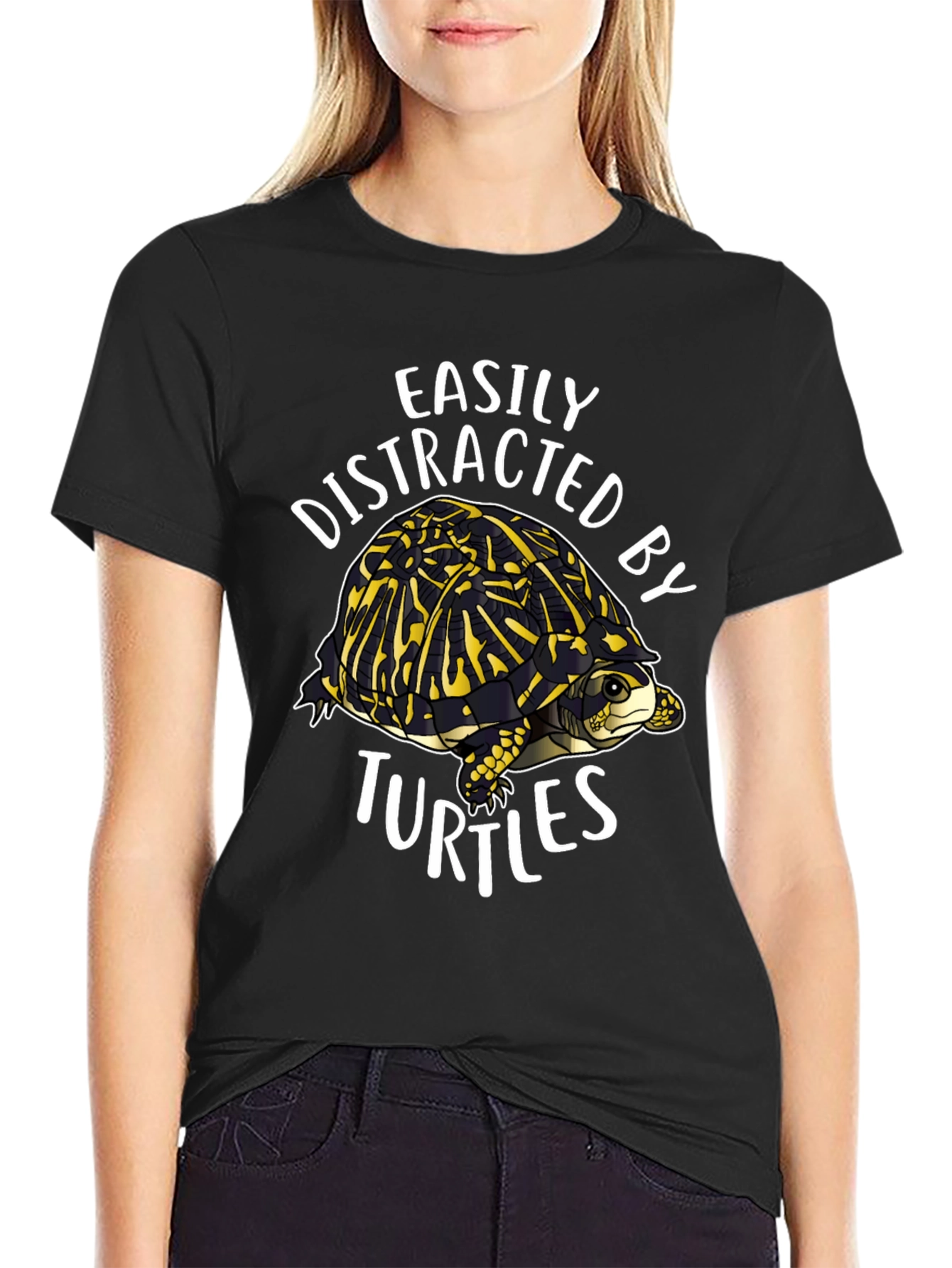 Black Easily Distracted By Turtles Black Graphic T-Shirt view 2
