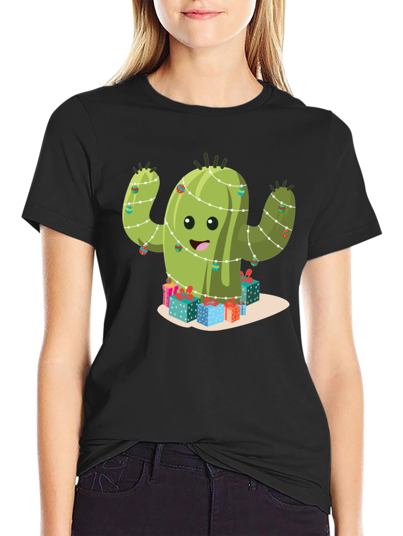 Black Festive Cactus Graphic Tee view 2