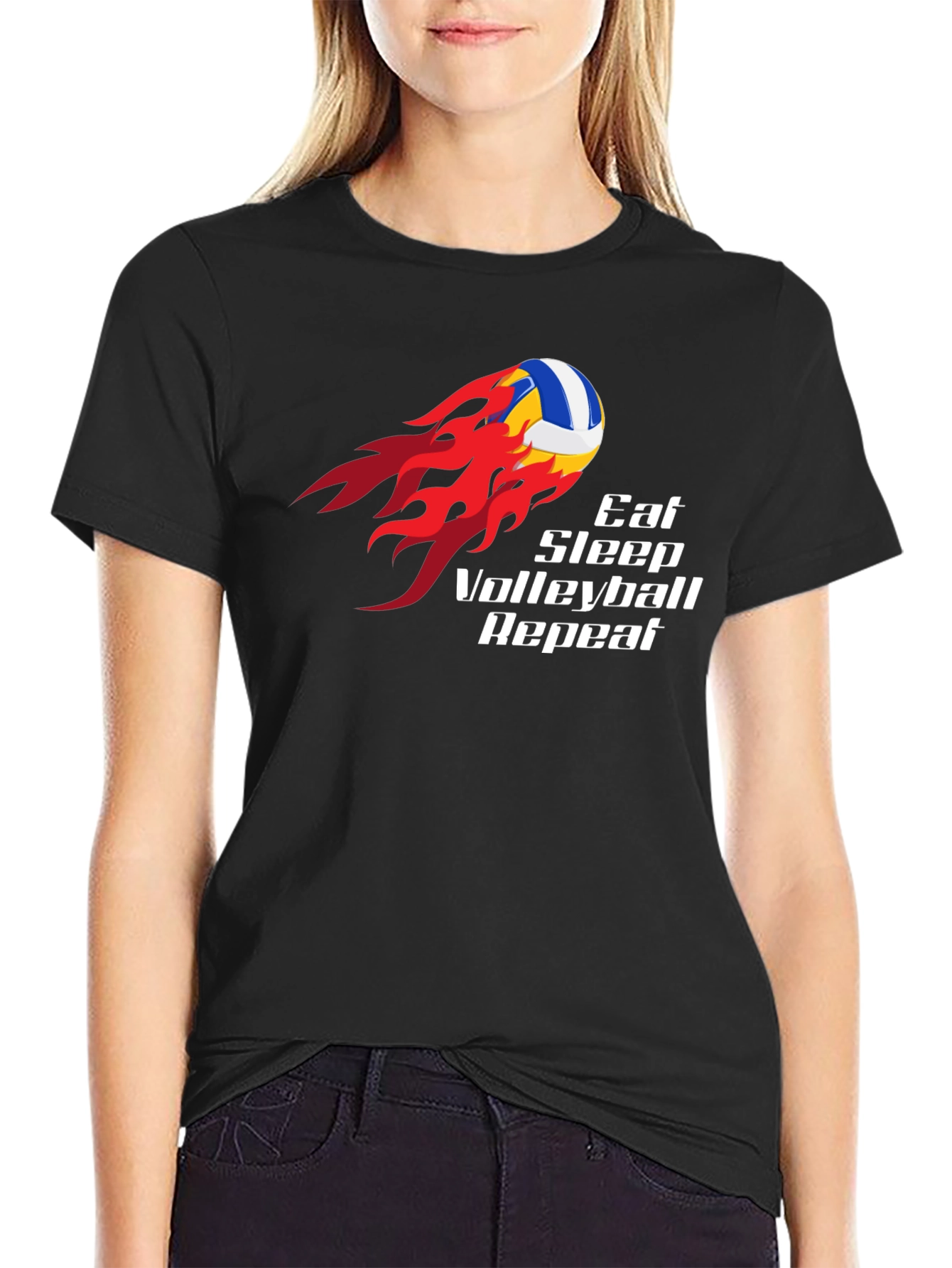 Black Eat Sleep Volleyball Repeat Black T-Shirt view 2