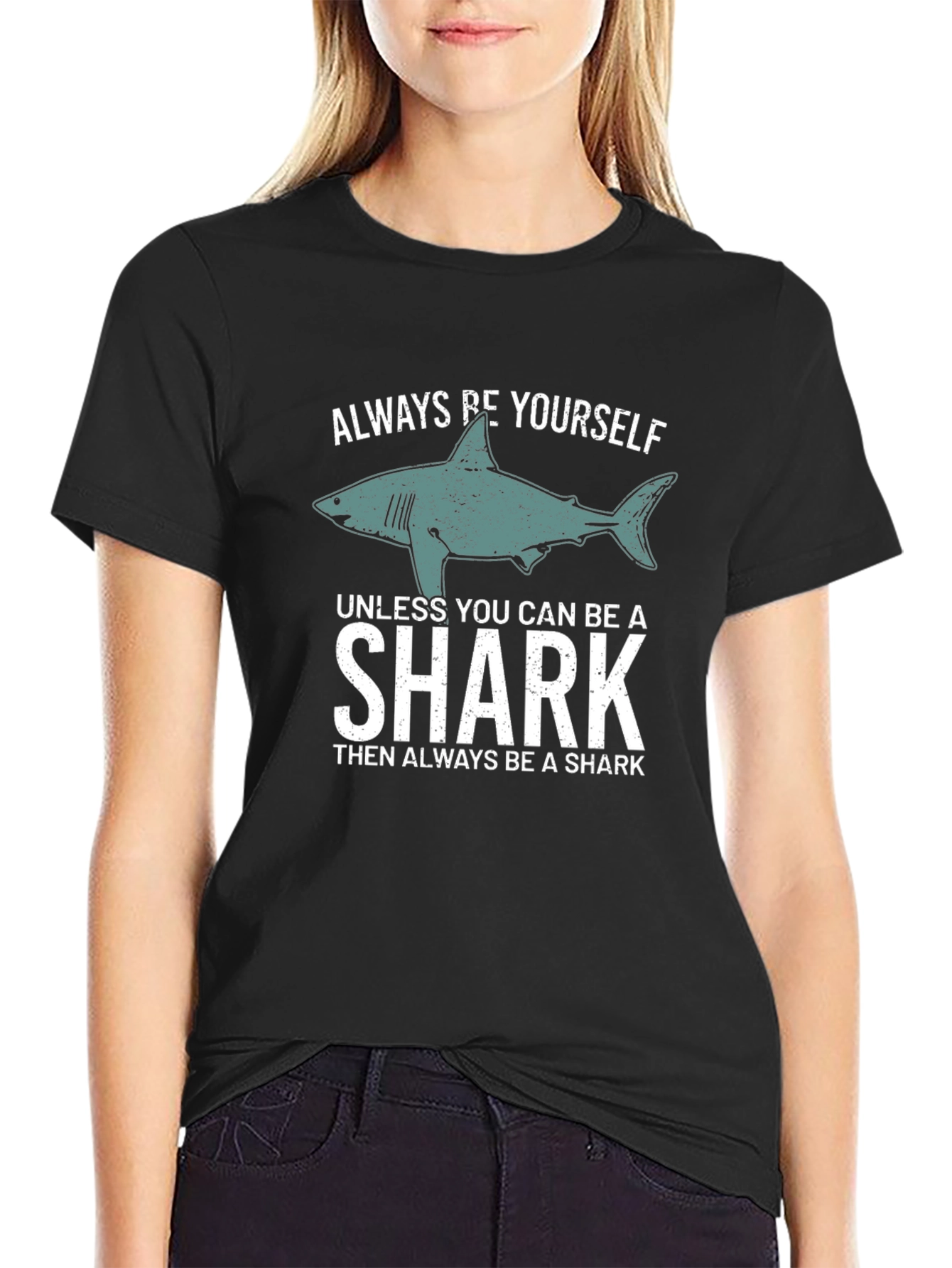 Black Always Be Yourself Shark Graphic Tee view 2