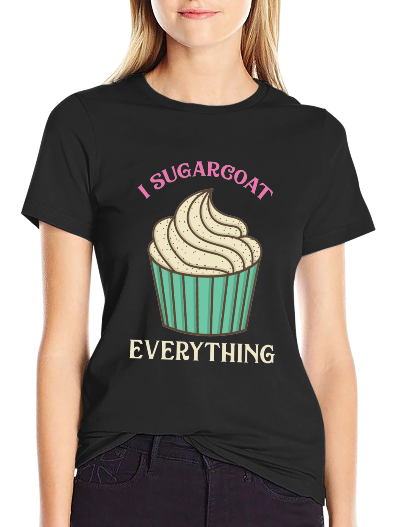 Black I Sugarcoat Everything Graphic Tee - Novelty Cupcake T-Shirt view 2