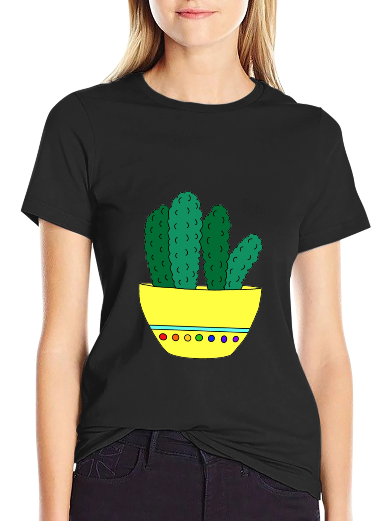 Black Cactus Graphic Tee - Unique Colorful Design view 2