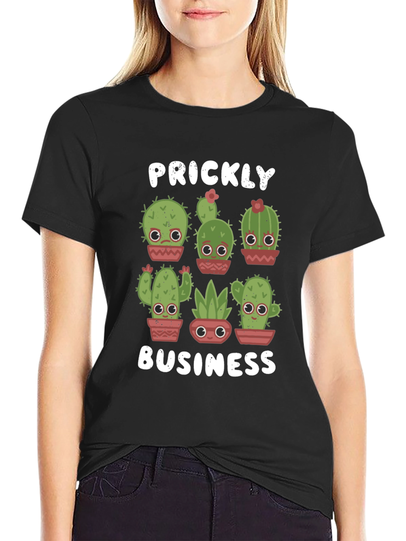 Black Prickly Business T-Shirt - Cute Cactus Design view 2