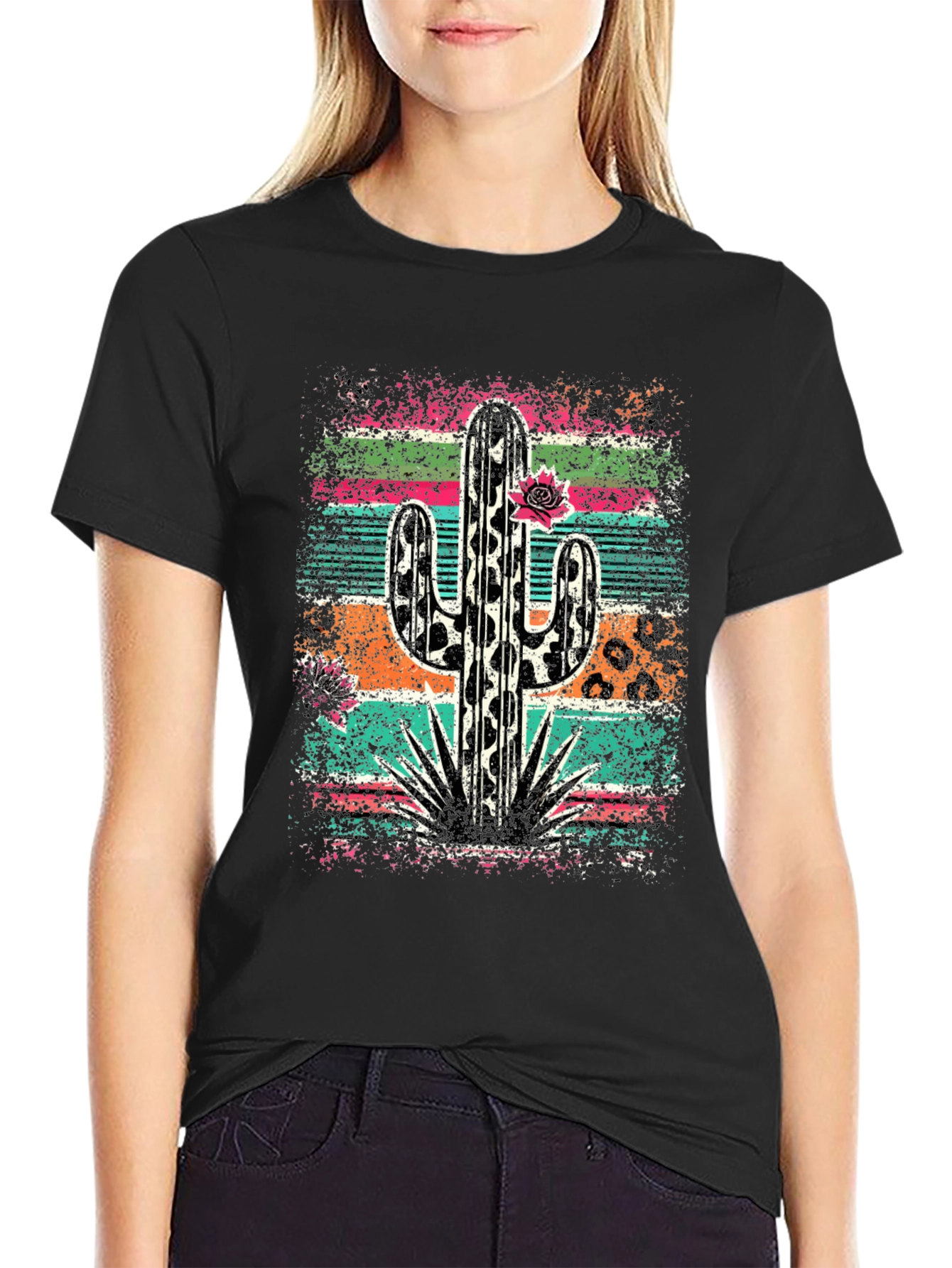 Black Desert Vibes Tee: Leopard Cactus Graphic T-Shirt view 2