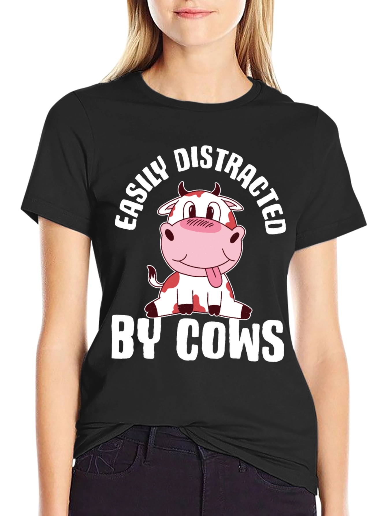 Black Easily Distracted By Cows T-Shirt view 2