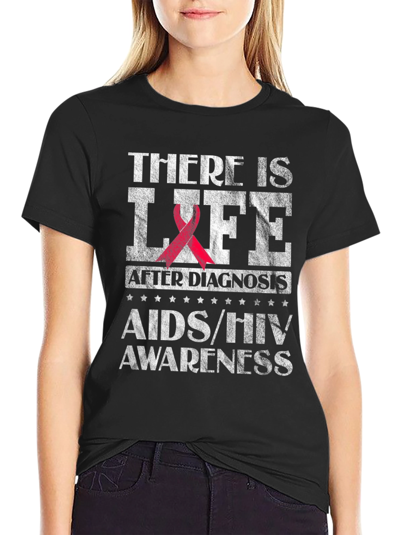 Black AIDS/HIV Awareness T-Shirt - There is Life view 2