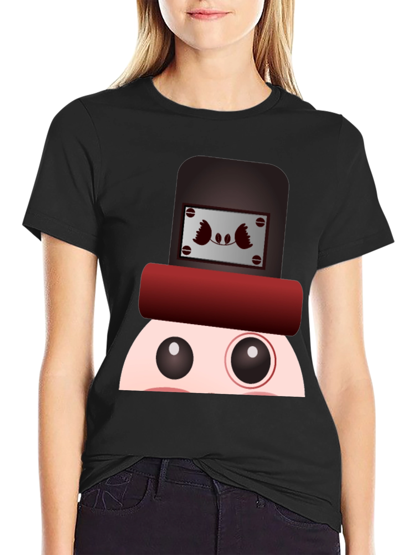 Black Funny Cartoon Character T-Shirt view 2