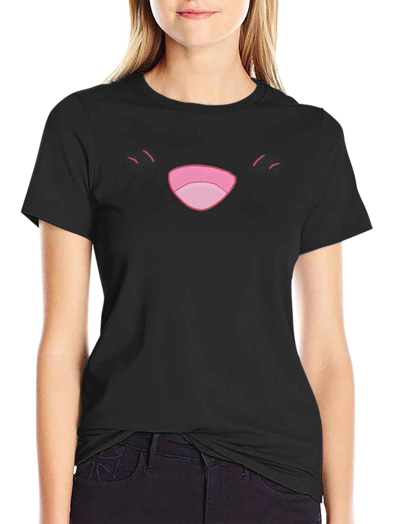 Black Funny Face Graphic Tee - Black Cotton Comfort view 2