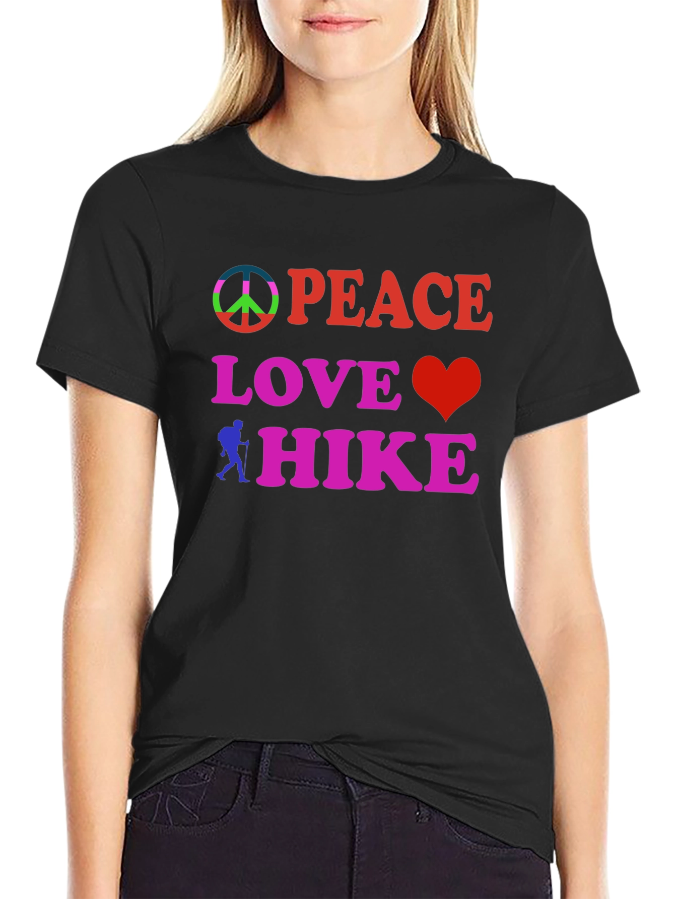Black Peace Love Hike Black T-Shirt view 2