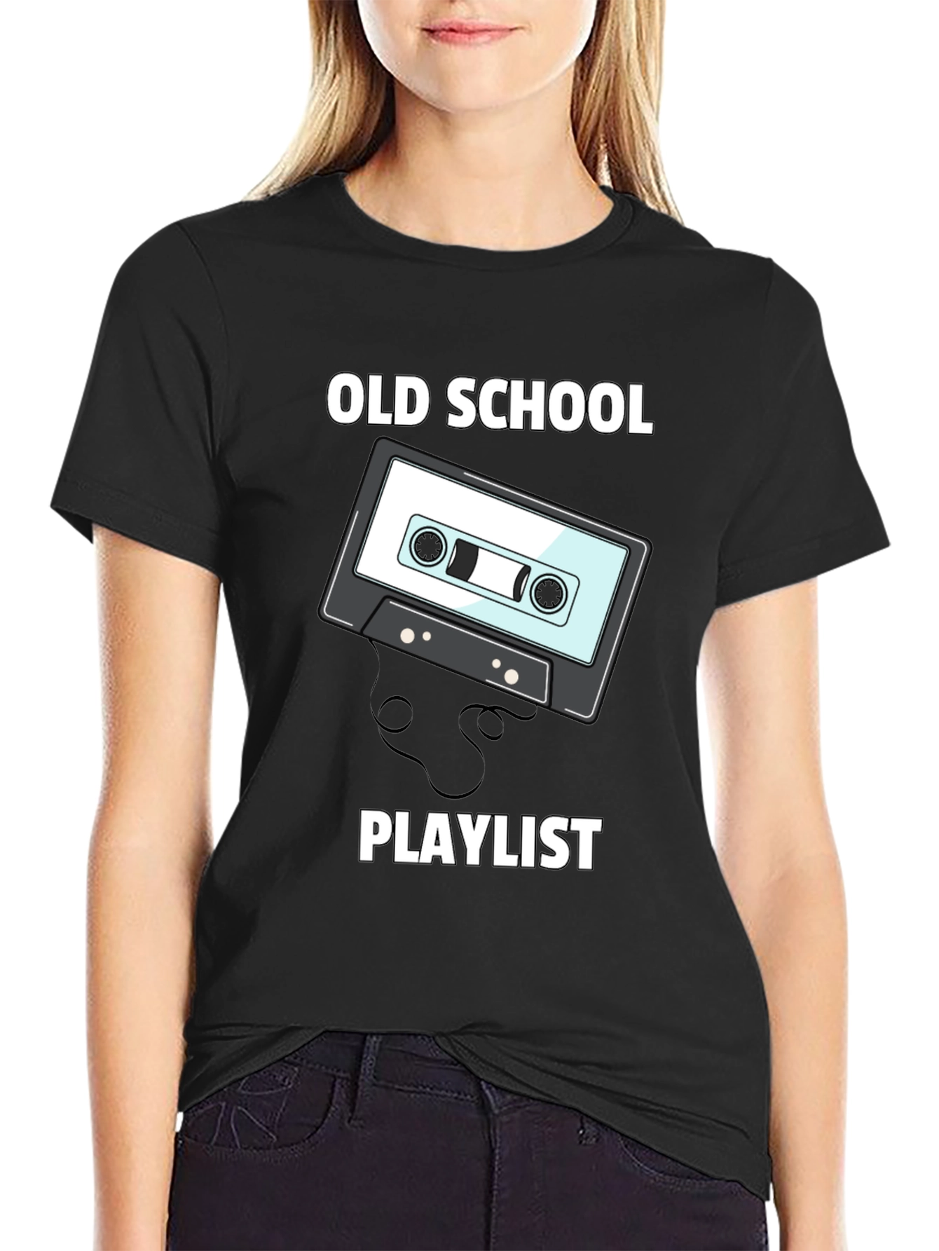 Black Old School Playlist Cassette Tape Graphic Tee view 2
