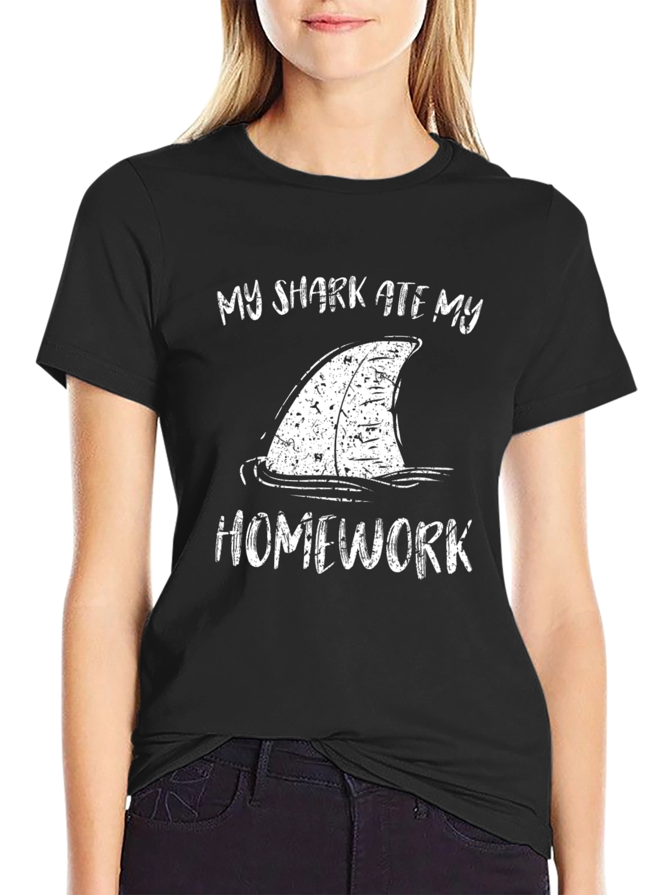 Black My Shark Ate My Homework T-Shirt Funny Back to School Tee view 2