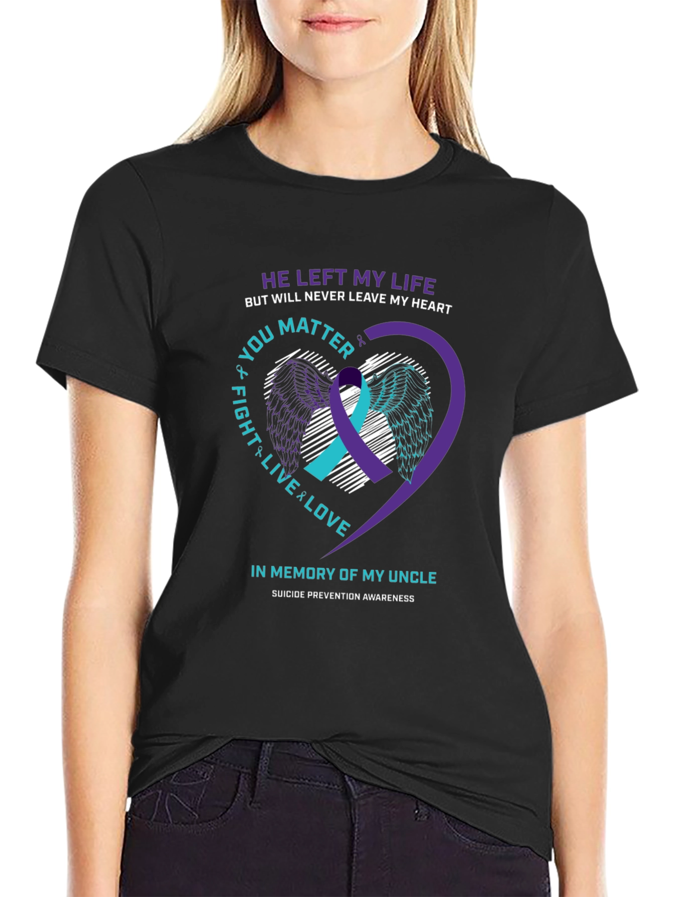Black In Memory Of My Uncle Suicide Prevention Awareness T-Shirt view 2