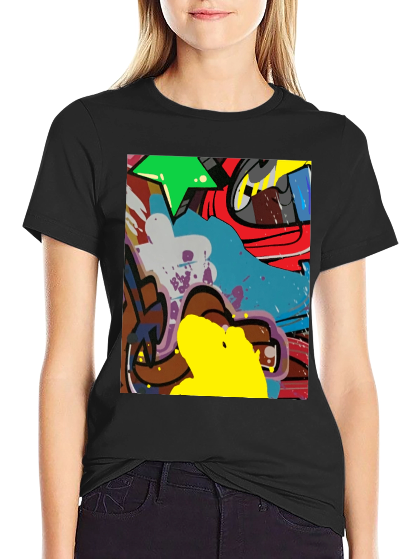 Black Abstract Graffiti Art Graphic Tee view 2