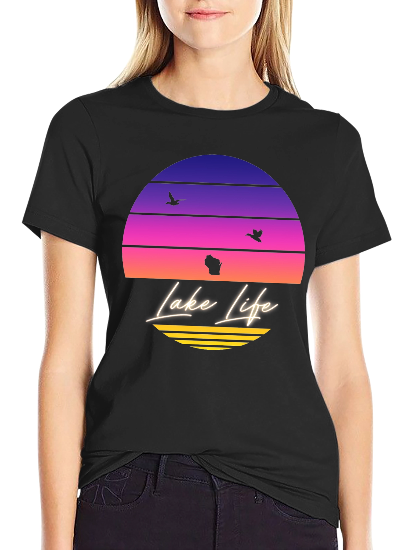 Black Lake Life Sunset T-Shirt - Wisconsin Summer Tee view 2