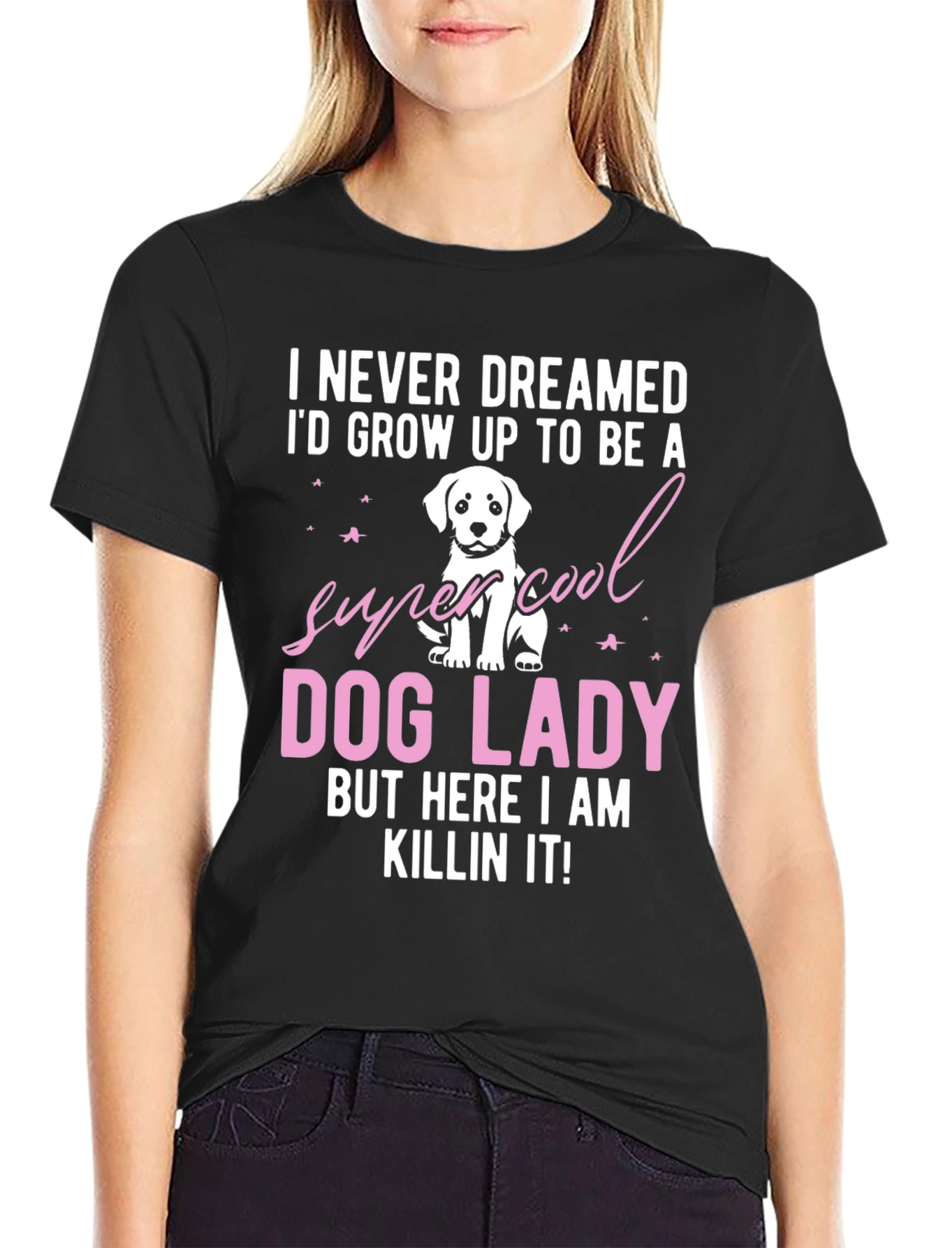 Black Dog Lady T-Shirt - Super Cool Dog Lover Tee view 2