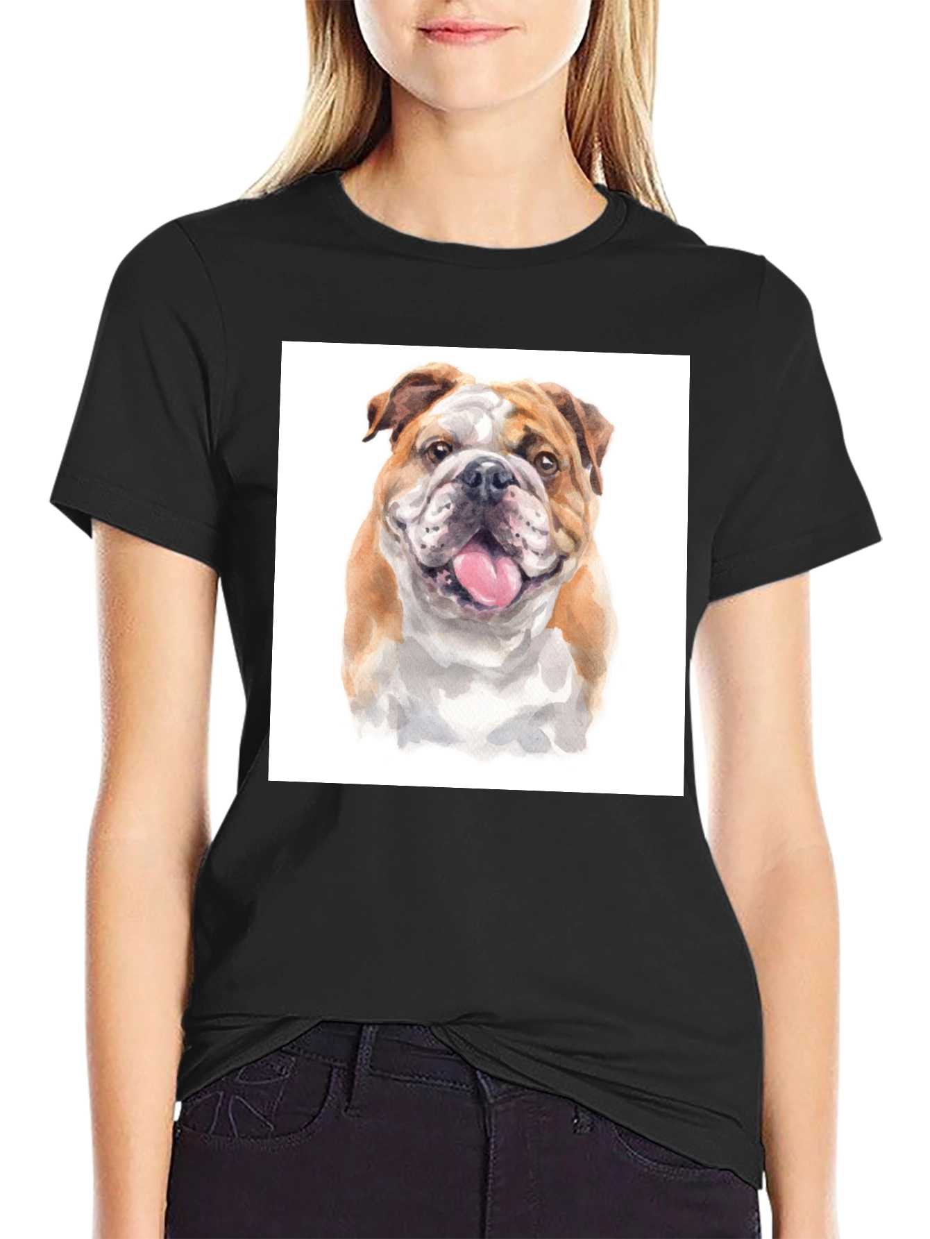 Black Bulldog Graphic T-Shirt - Black Cotton Tee view 2