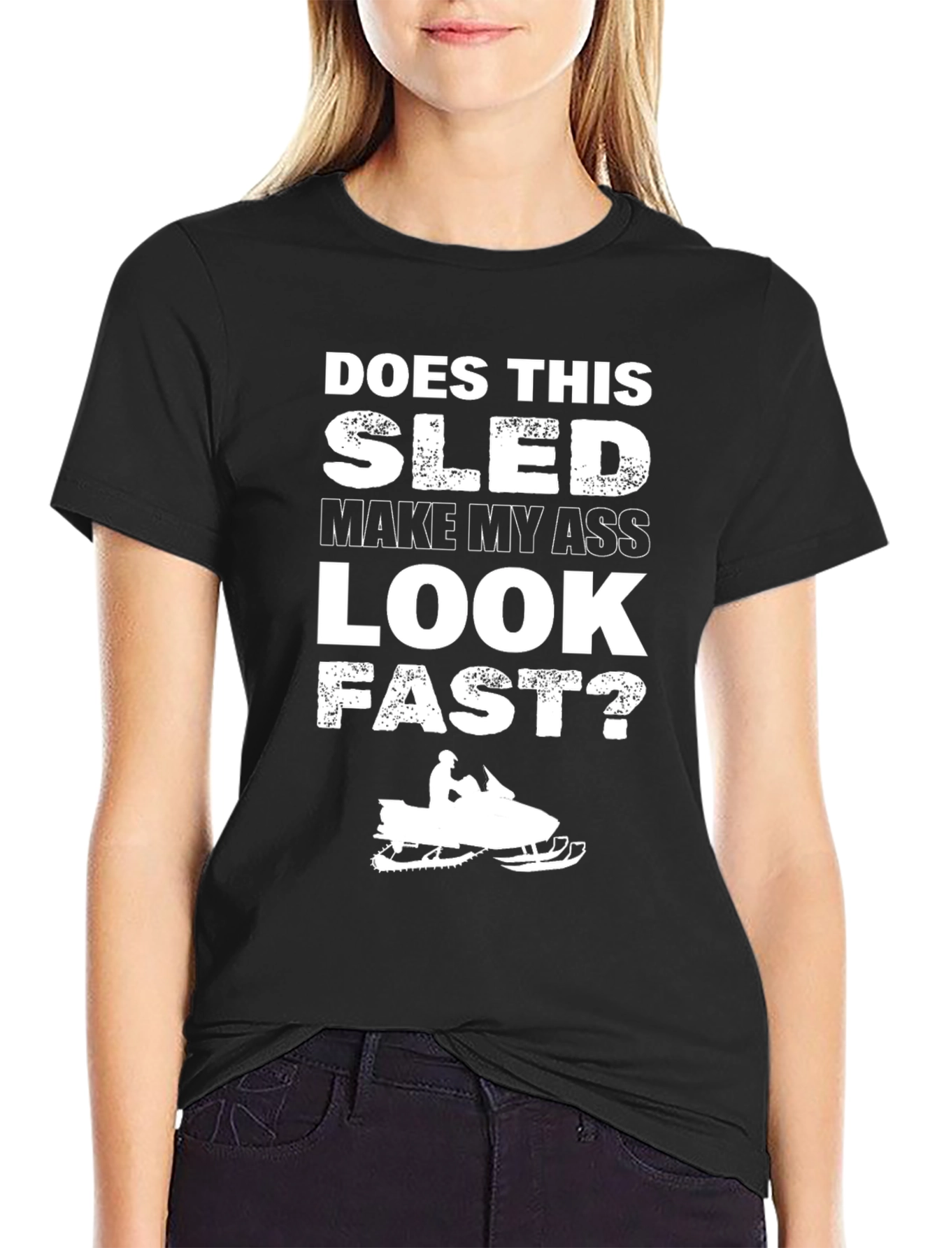 Black Funny Sled T-Shirt - Does This Sled Make My Ass Look Fast? view 2