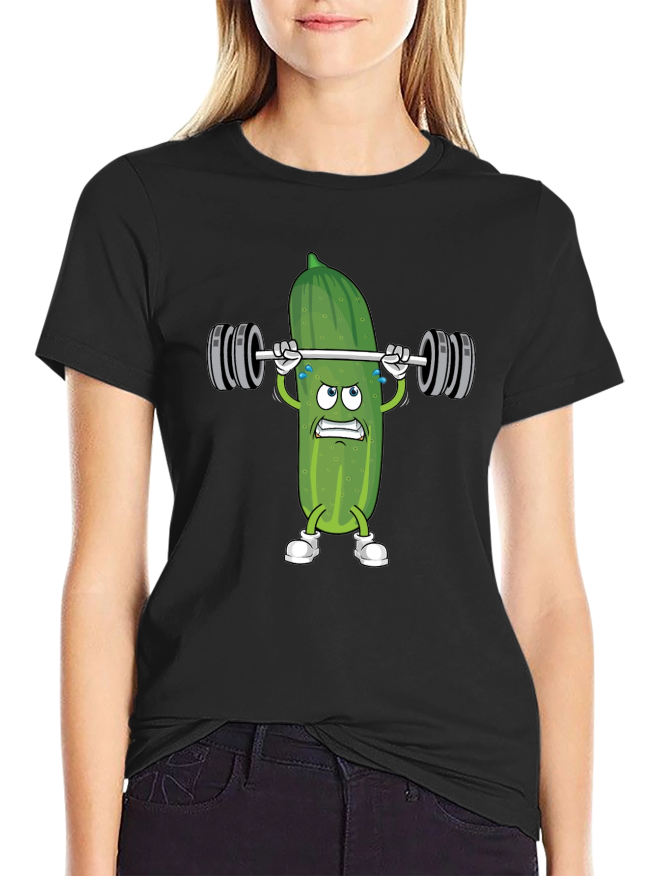 Black Pickle Lifting Weights Funny T-Shirt view 2