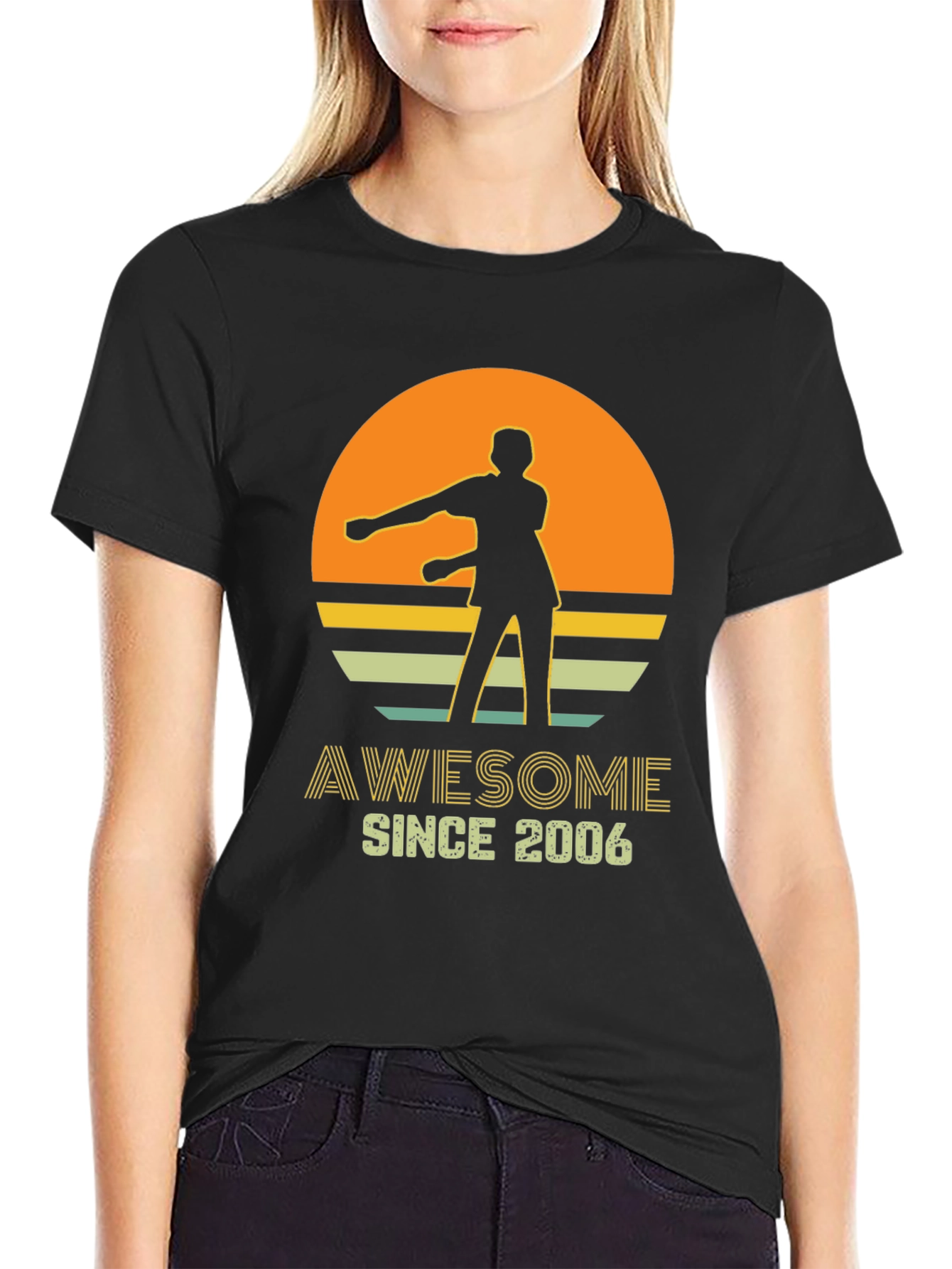 Black Awesome Since 2006 Retro Graphic Tee view 2