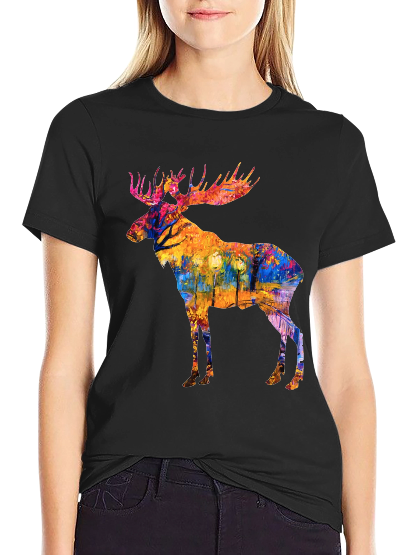 Black Abstract Moose Print Black T-Shirt view 2
