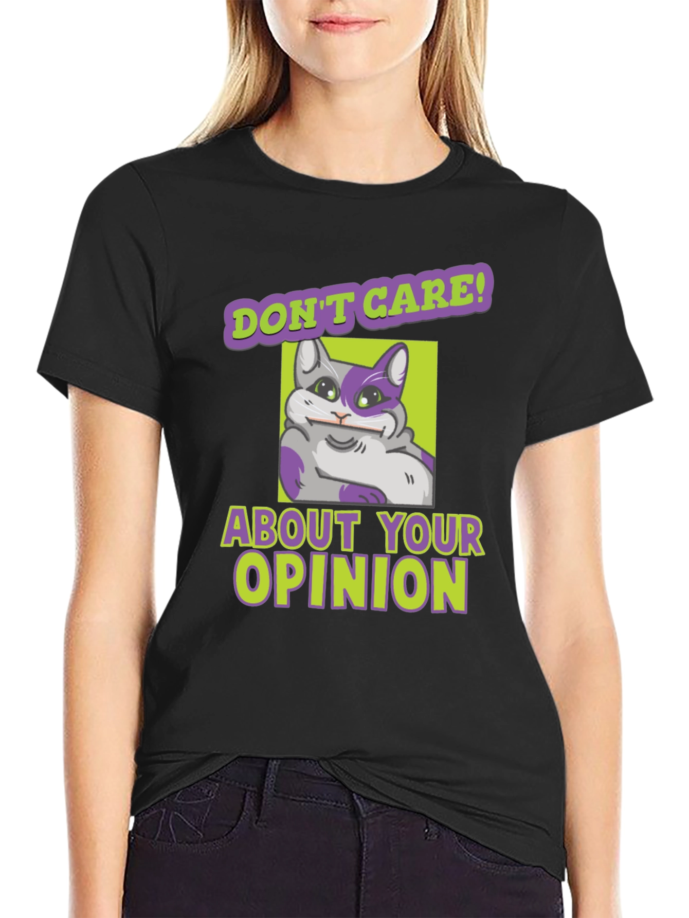 Black Don't Care Cat Graphic Tee view 2