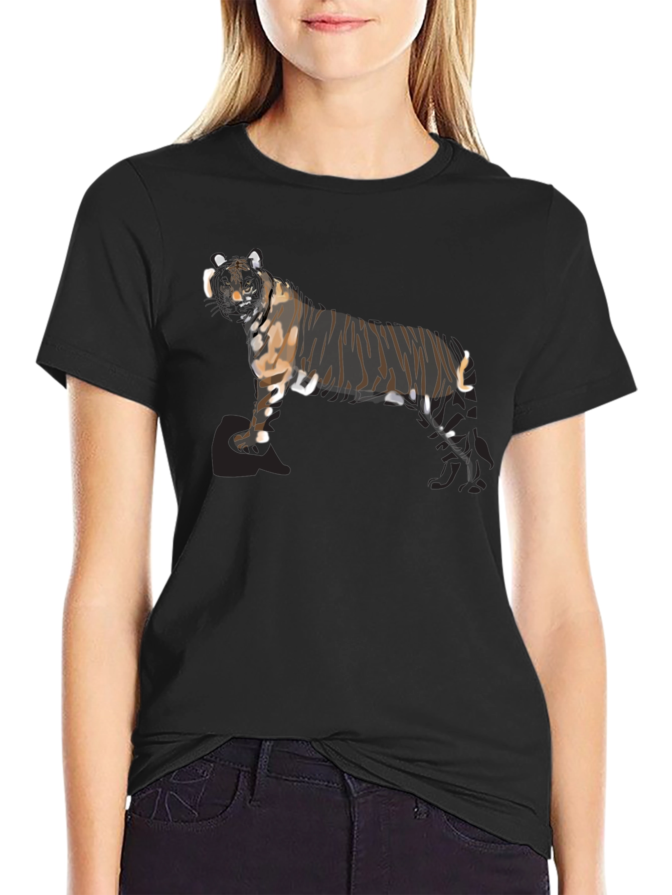 Black Striking Tiger Graphic Black T-Shirt view 2