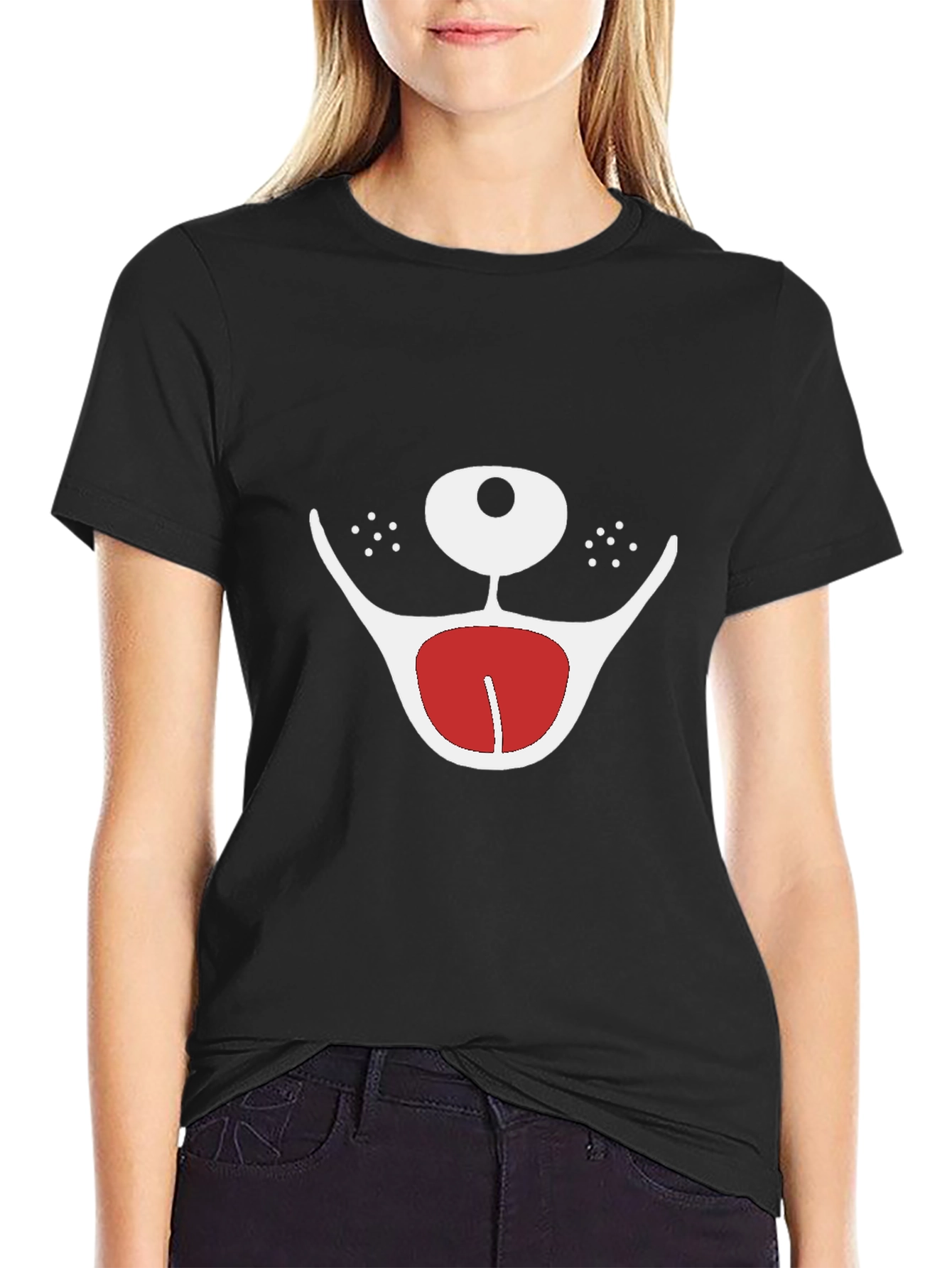 Black Funny Dog Face Graphic Tee - Unisex Black T-Shirt view 2