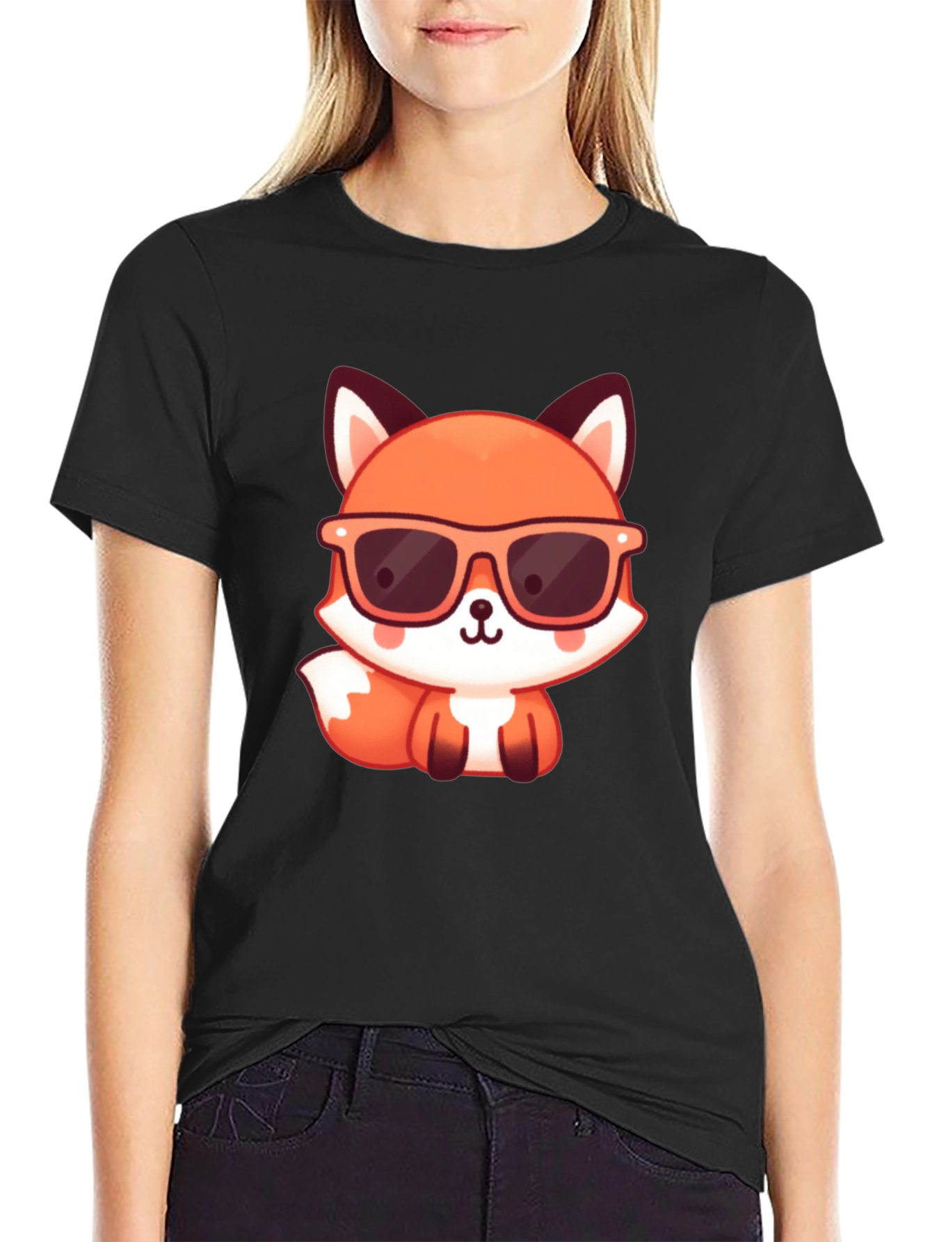 Black Cool Fox Graphic Tee - Stylish Black T-Shirt view 2