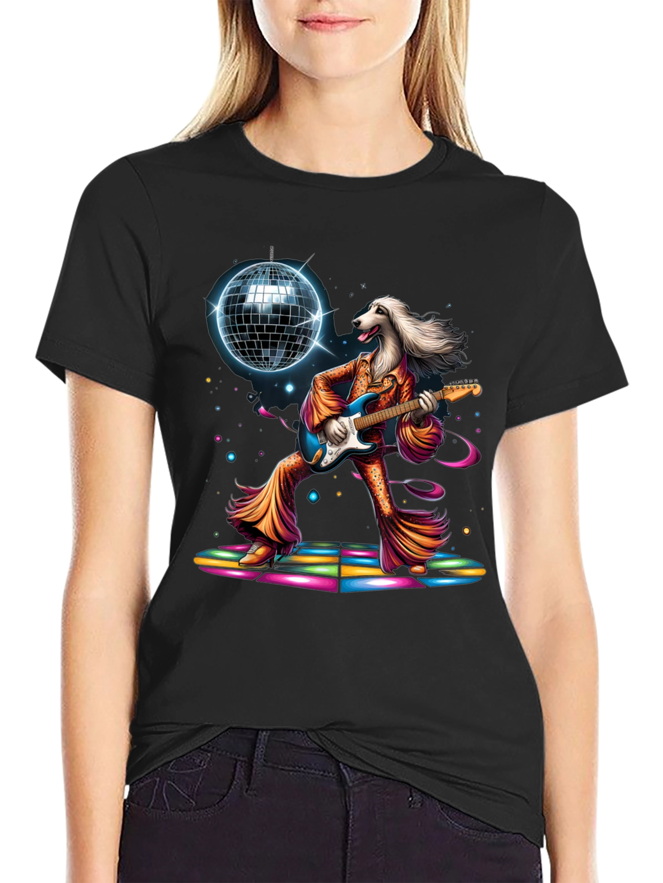Black Groovy Dog Disco T-Shirt view 2