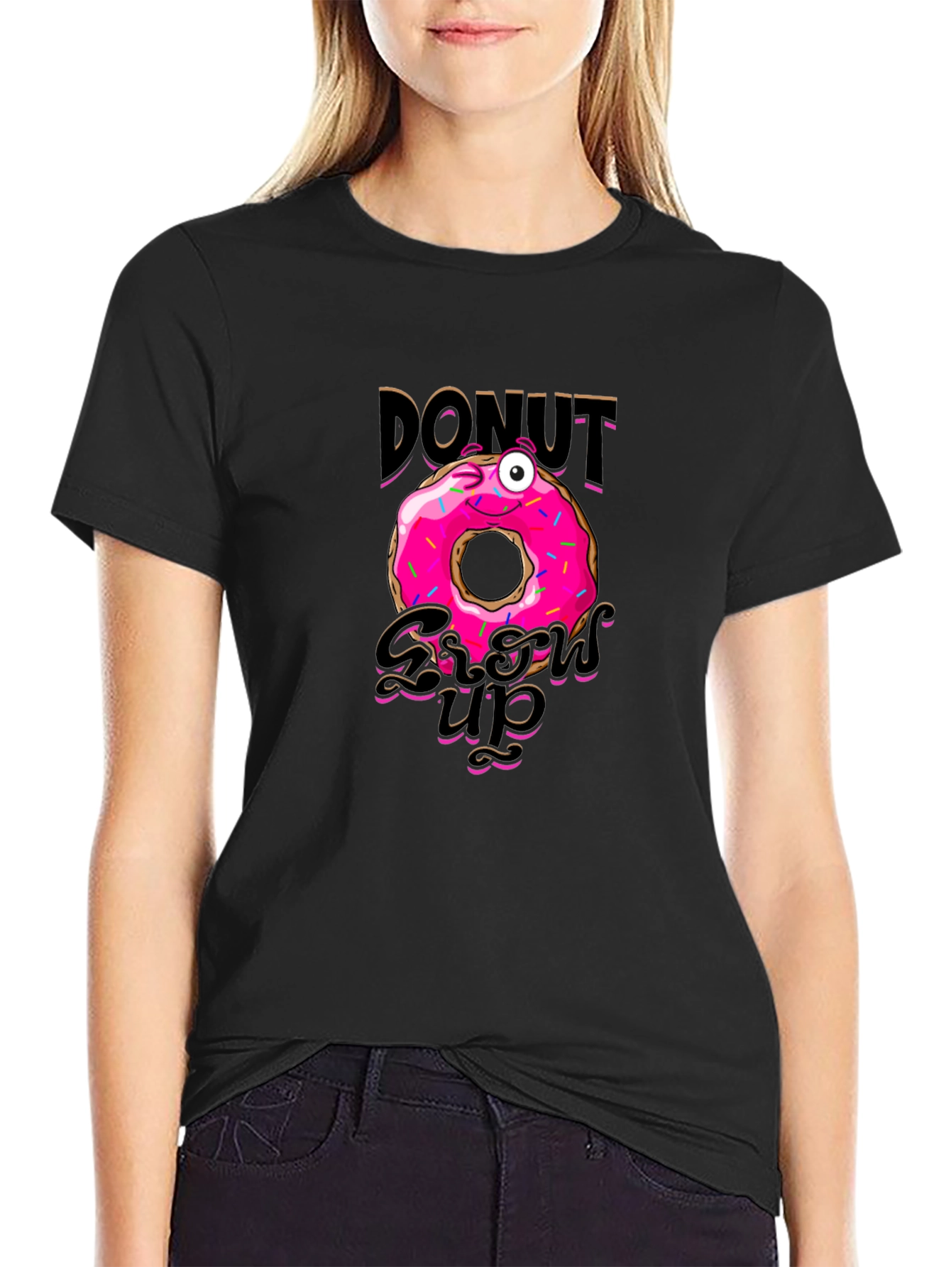 Black Donut Grow Up Funny Graphic Black T-Shirt view 2