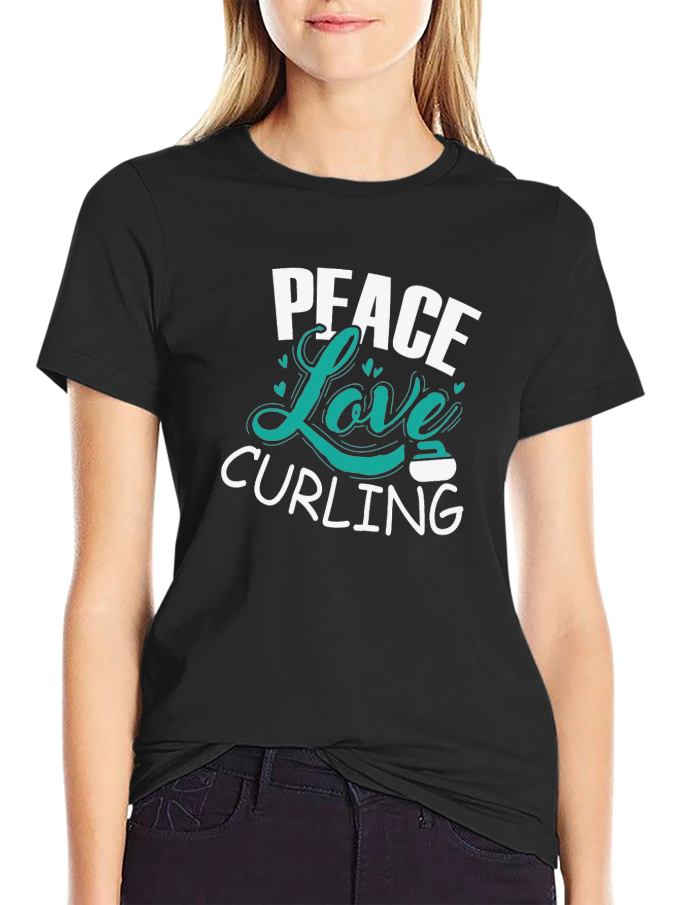 Black Peace Love Curling T-Shirt view 2