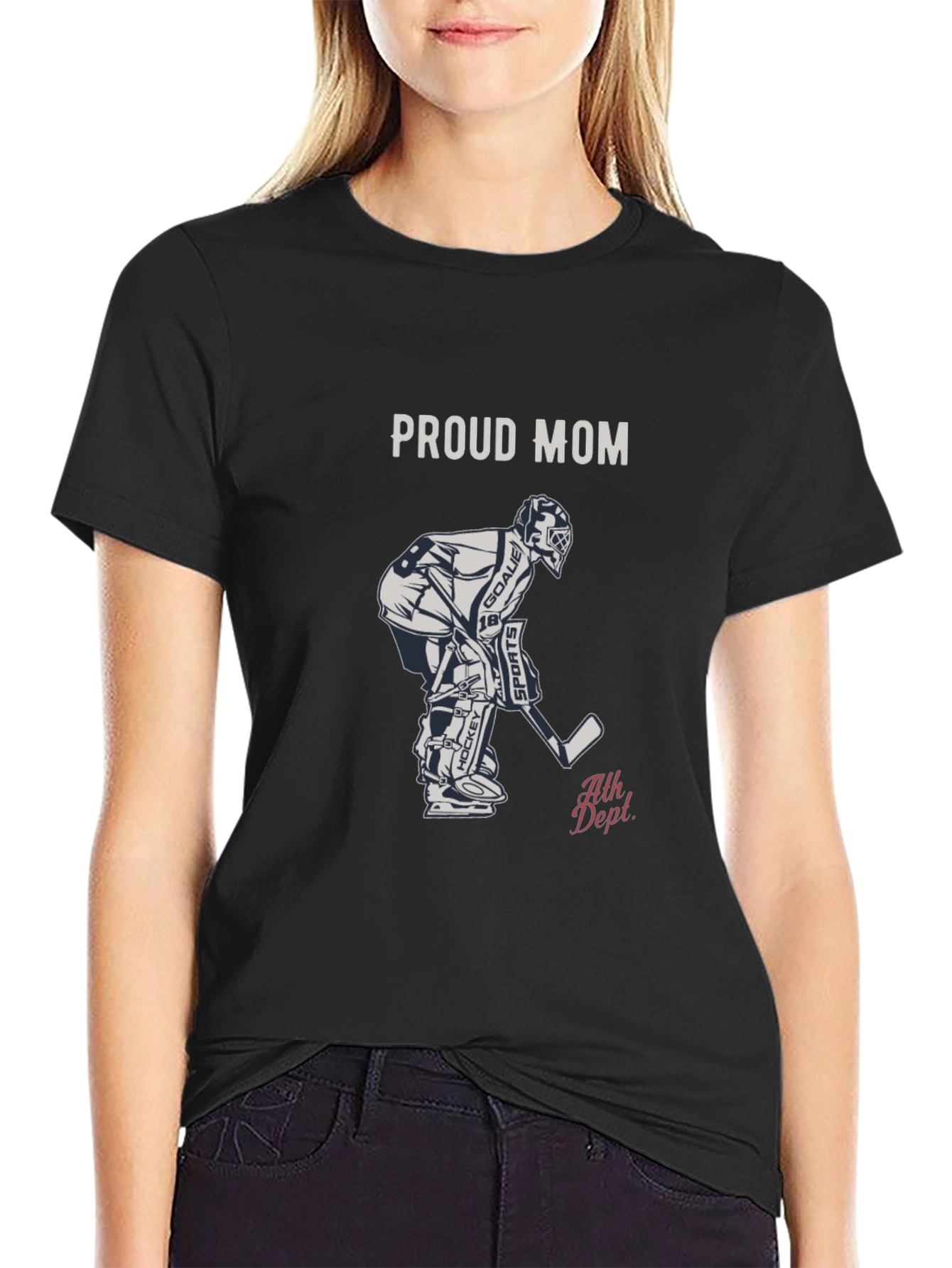 Black Proud Mom Hockey T-Shirt - Goalie Design view 2