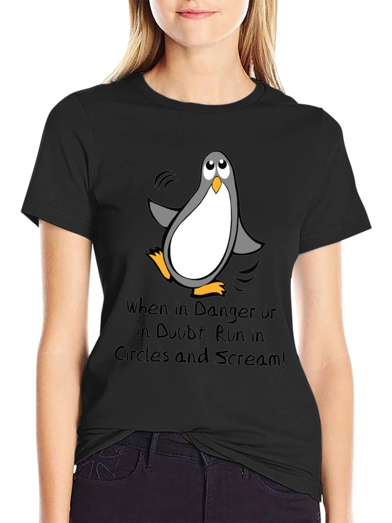 Black Penguin Danger T-Shirt - Run in Circles & Scream! view 2