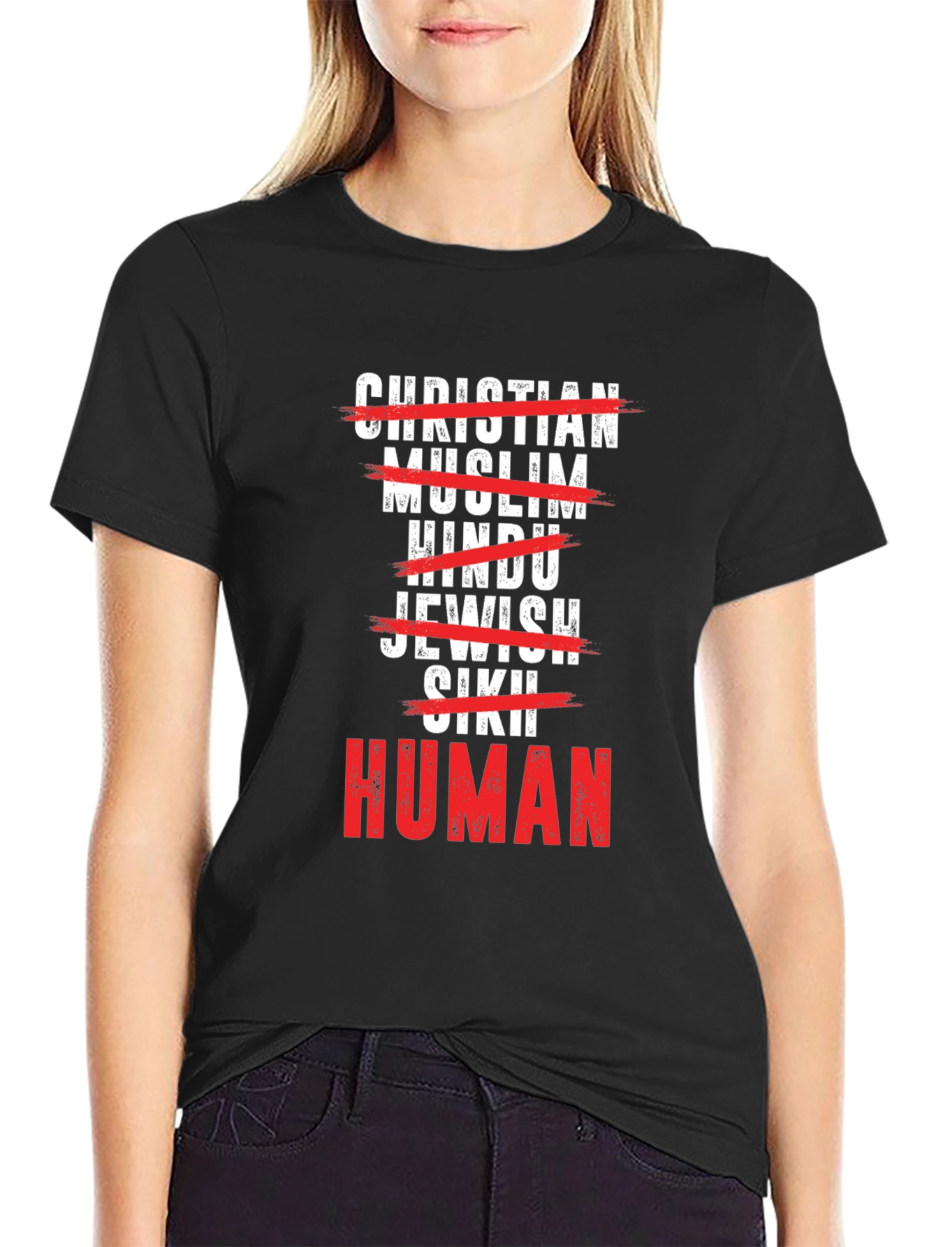 Black Human T-Shirt: Religious Equality, Soft Cotton Blend view 2