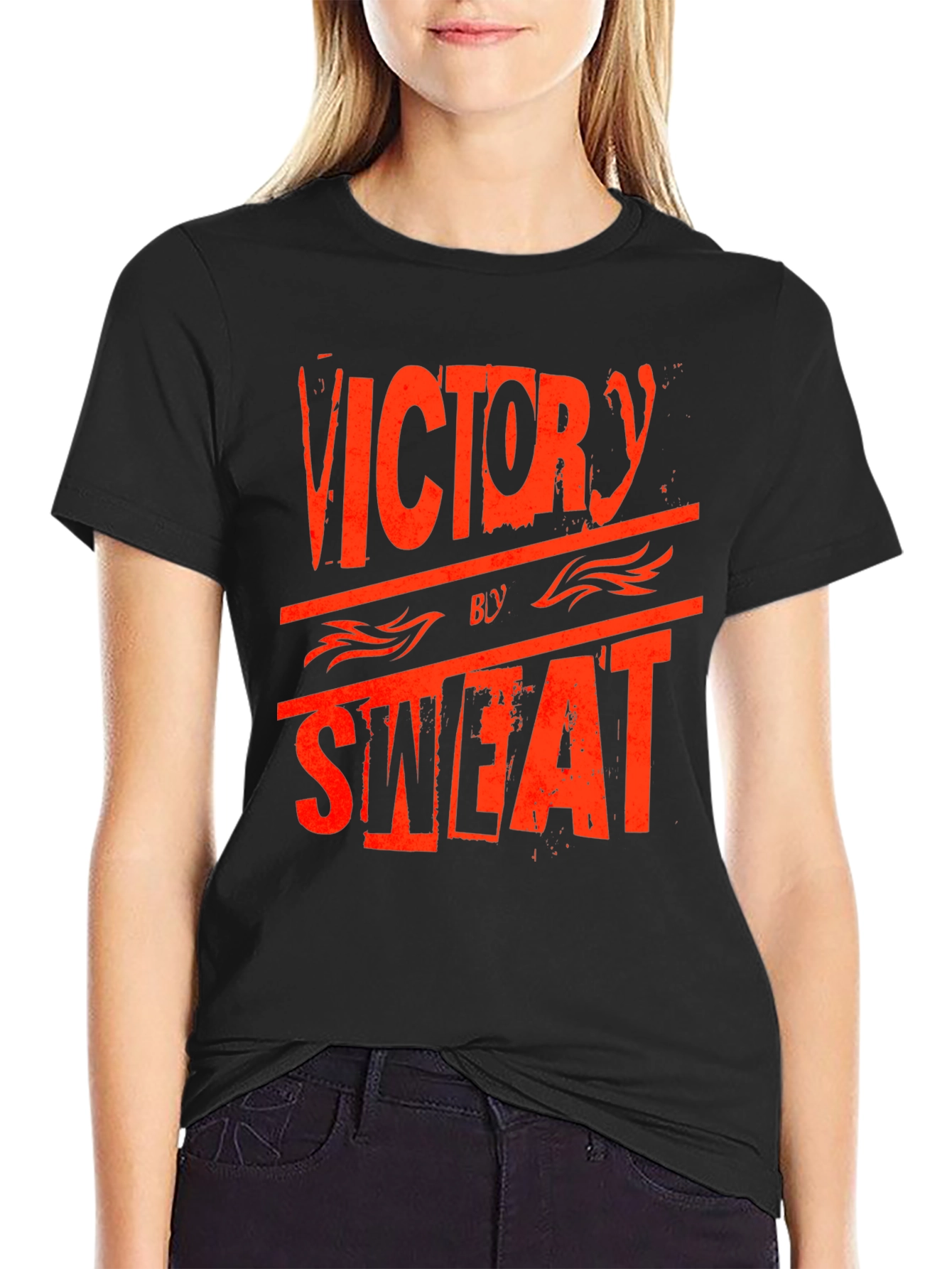 Black Victory by Sweat Graphic Print Crew Neck T-Shirt view 2