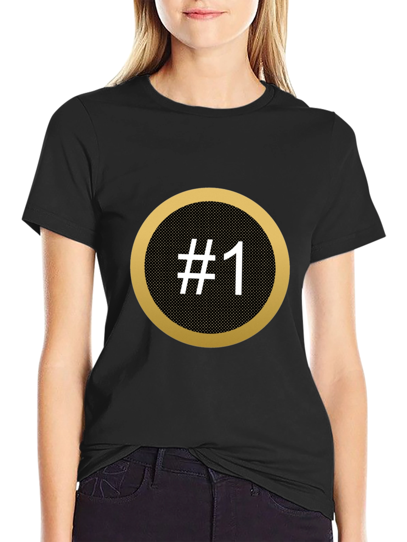 Black #1 Graphic Tee - Black Cotton Crew Neck T-Shirt view 2