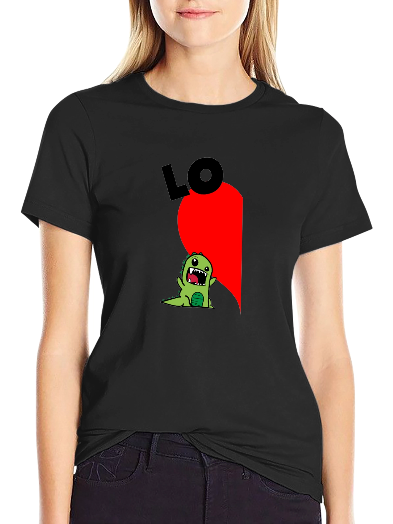 Black Black T-Shirt with Dinosaur "LO" Graphic view 2