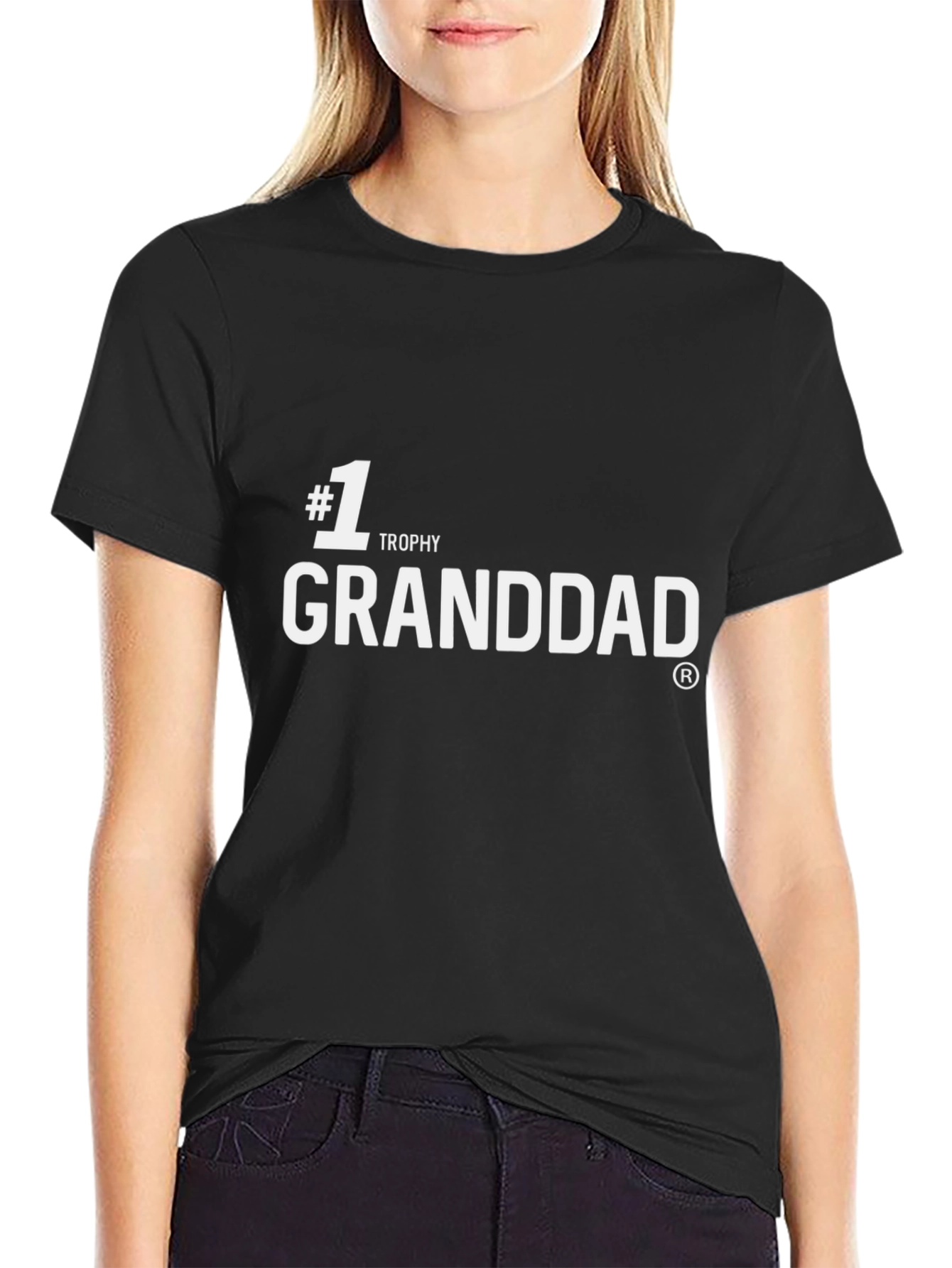 Black #1 Trophy Granddad Black Cotton Graphic Tee view 2