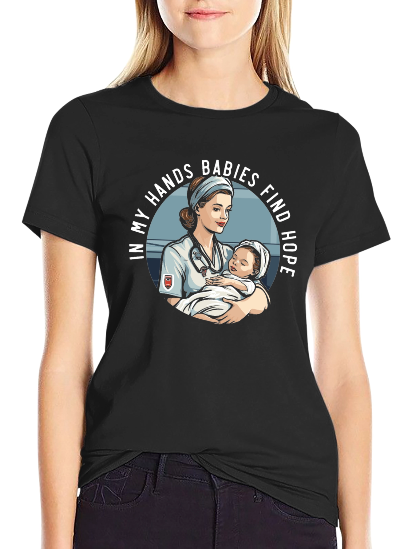 Black Nurse Holding Baby Graphic T-Shirt view 2