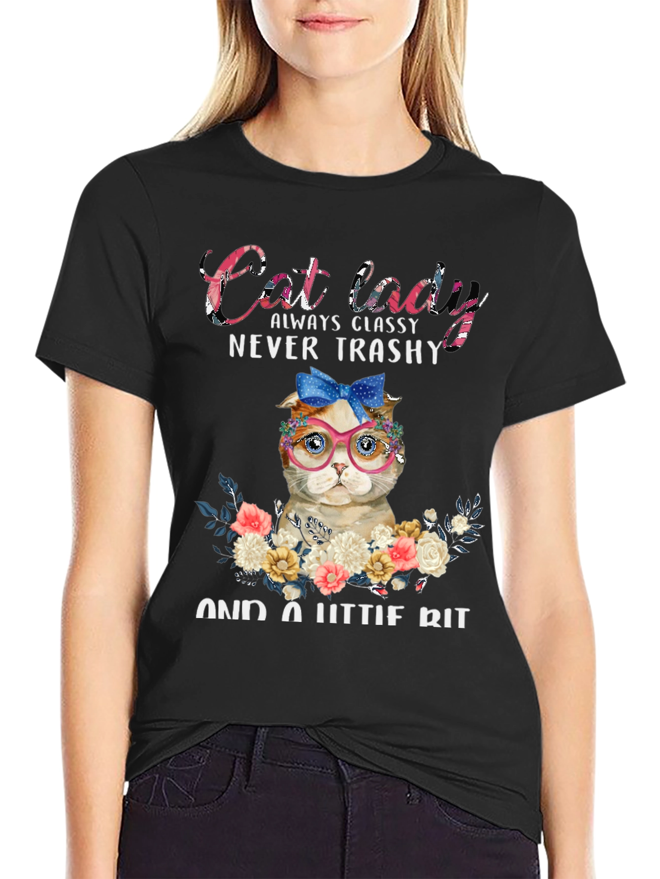 Black Cat Lady Classy Graphic T-Shirt view 2
