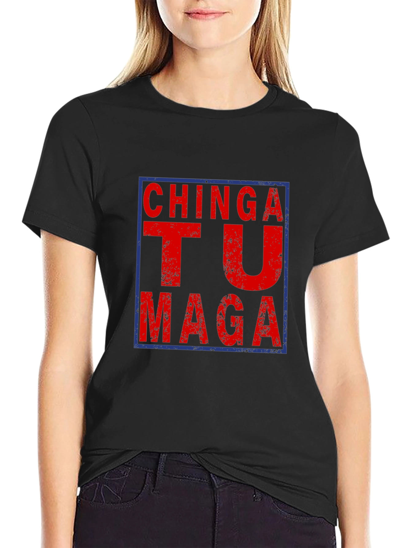 Black Chinga Tu MAGA Graphic Tee - Political Humor T-Shirt view 2
