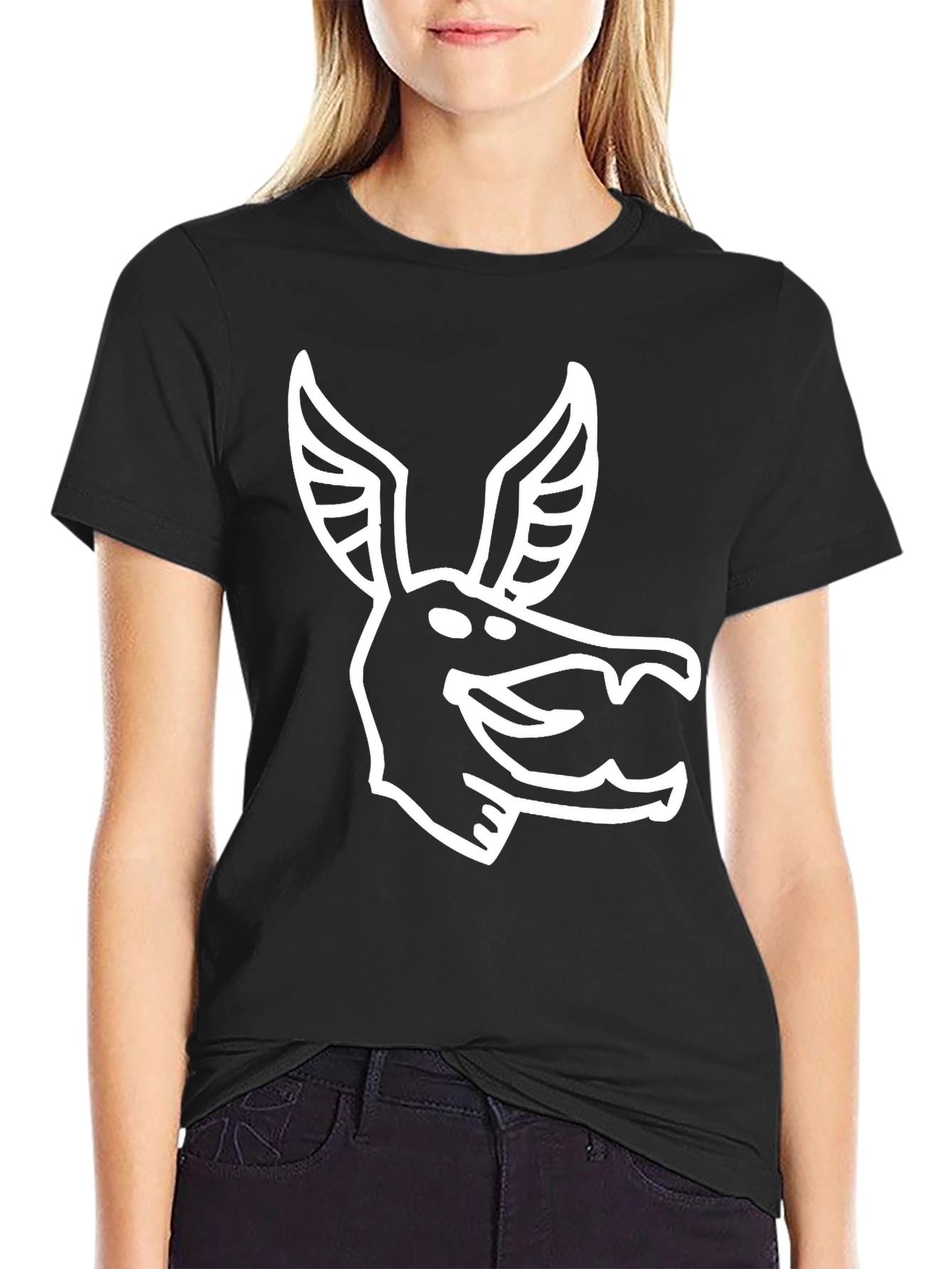 Black Stylized Animal Graphic Print Black T-Shirt view 2